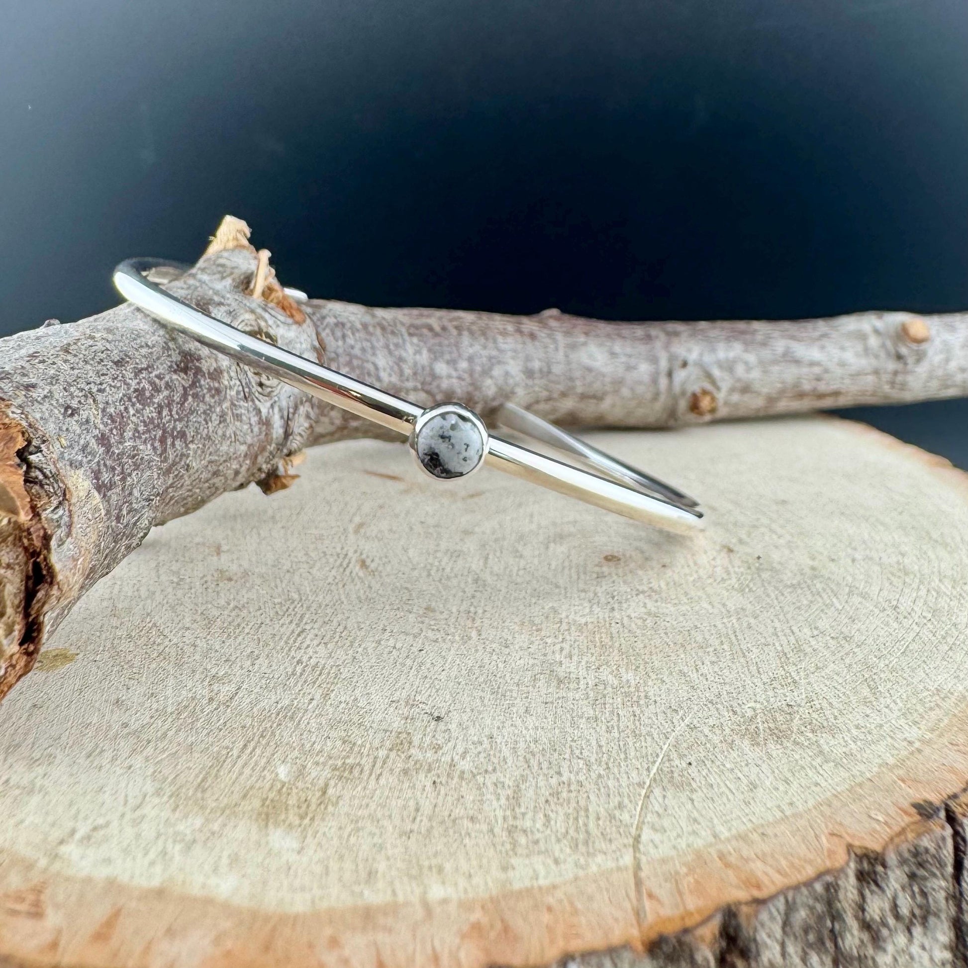 Sterling Silver Dainty White Buffalo Bracelet – Handmade Adjustable Cuff Jewelry