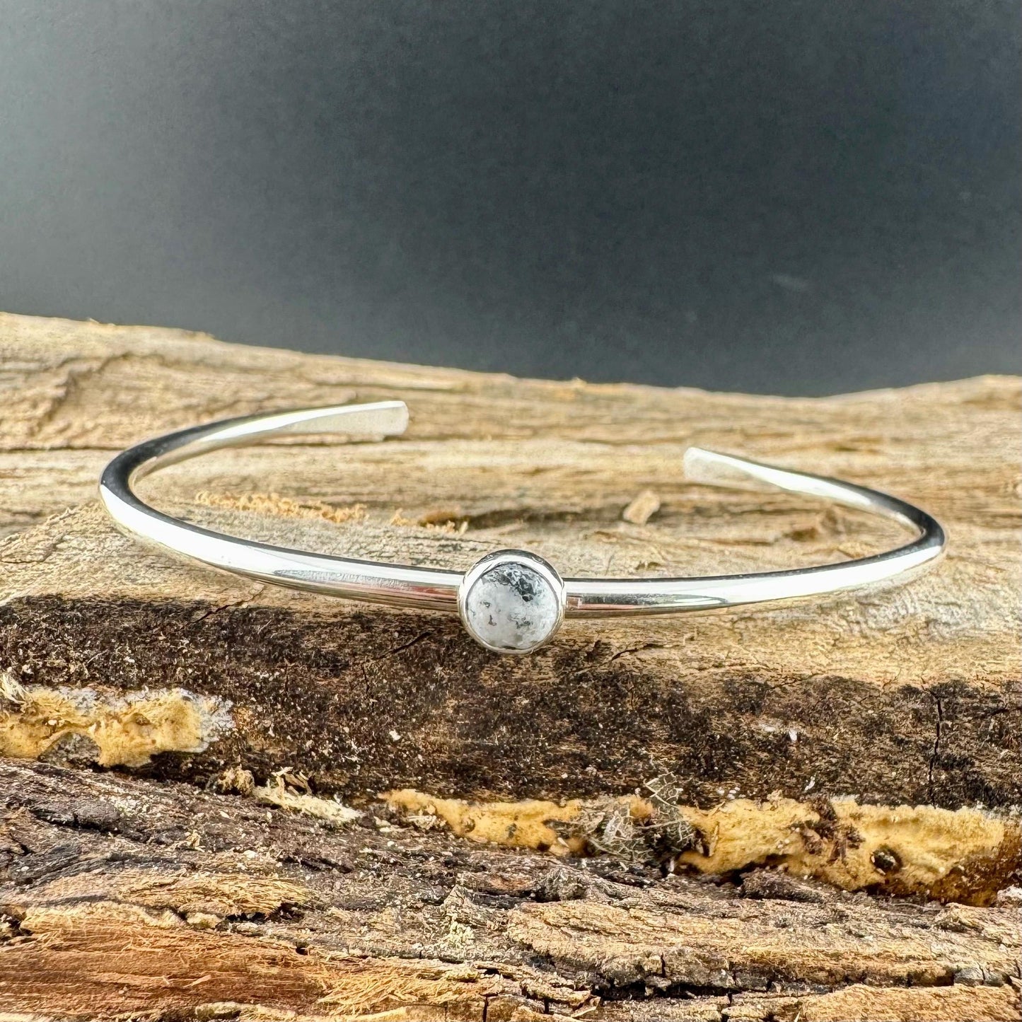 Sterling Silver Dainty White Buffalo Bracelet – Handmade Adjustable Cuff Jewelry