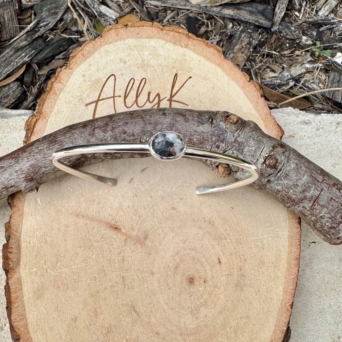 Sterling Silver White Buffalo Bezel Bracelet – Handmade Adjustable Cuff Jewelry