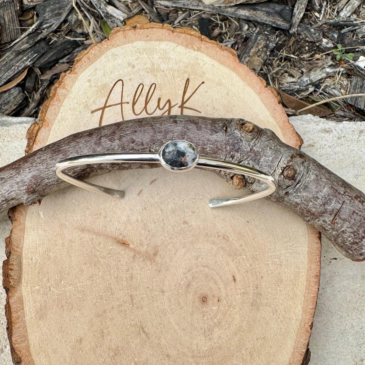 White Buffalo Sterling Silver Cuff • 8×10 Gemstone • Hand‑Forged Bracelet