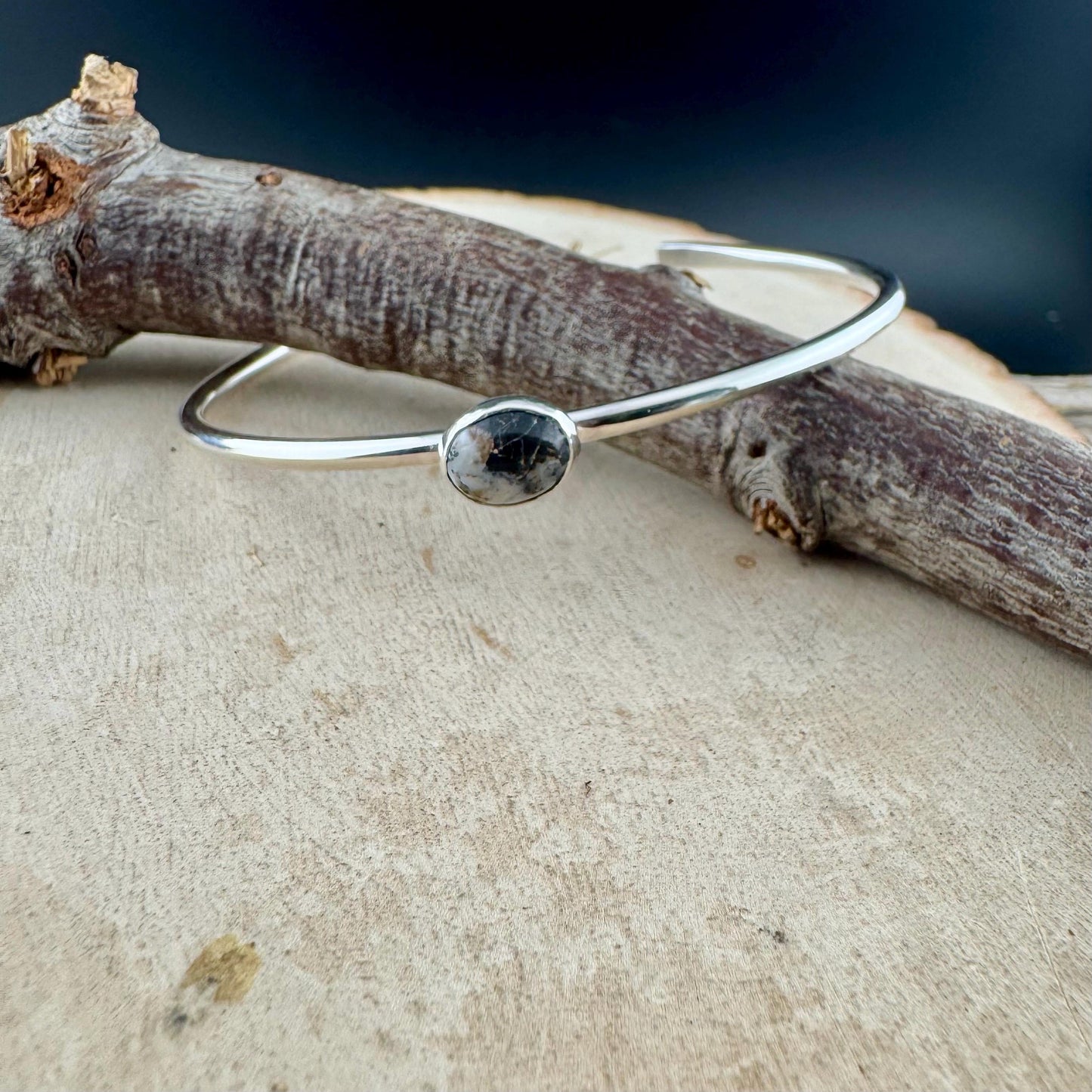 Sterling Silver White Buffalo Bezel Bracelet – Handmade Adjustable Cuff Jewelry