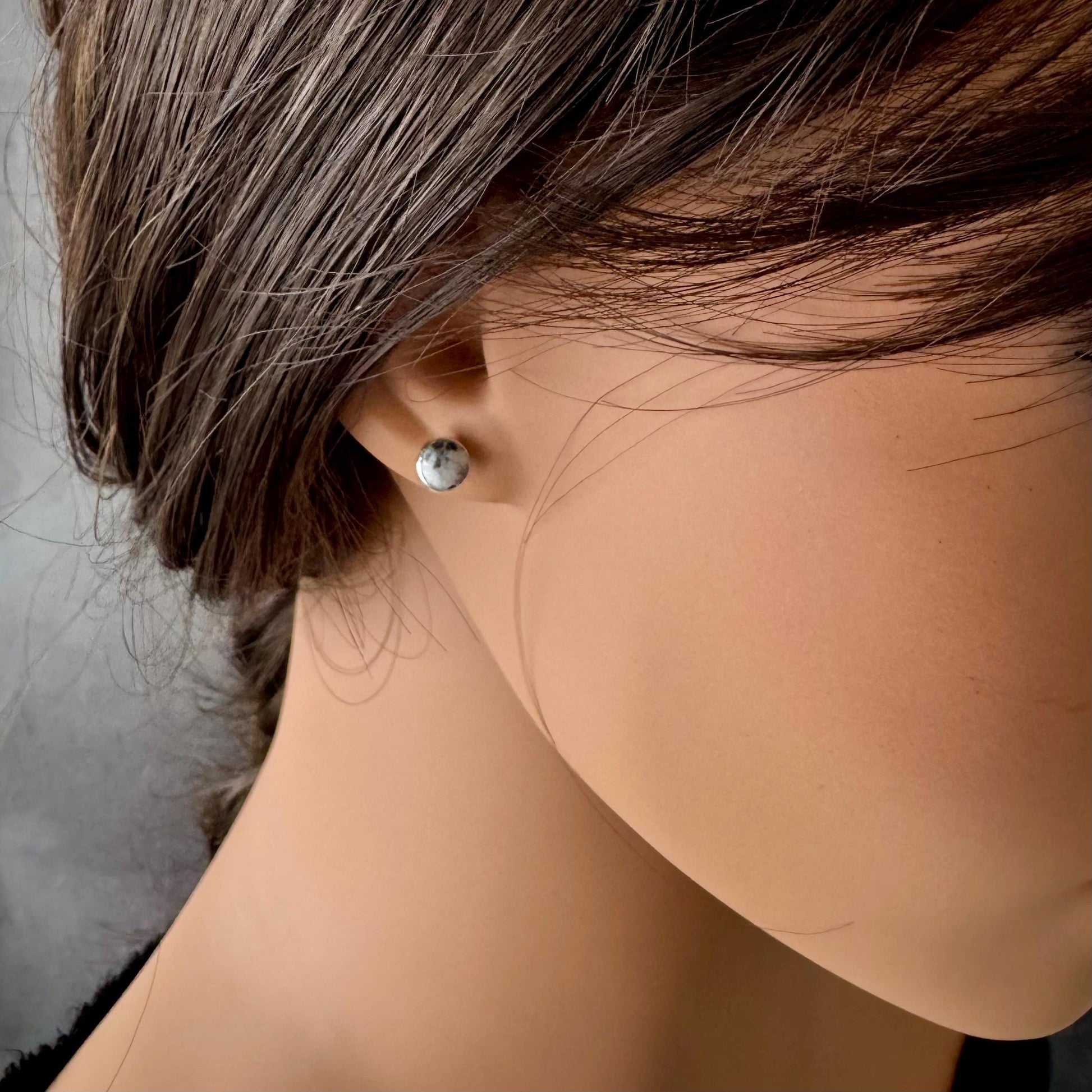 Sterling Silver White Buffalo Stud Earrings - 6mm Serrated or Smooth Bezel Post Design