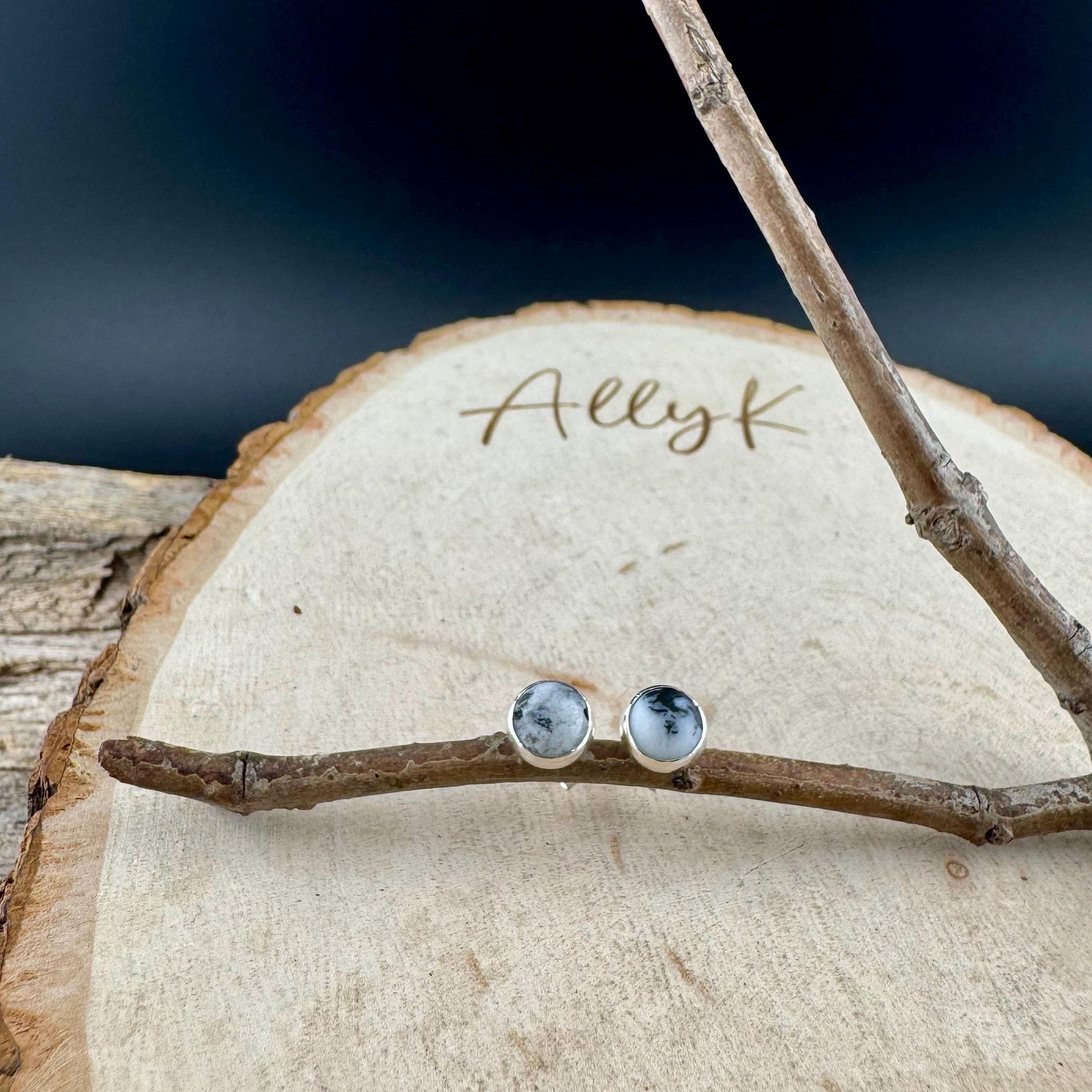 Sterling Silver White Buffalo Stud Earrings - 6mm Serrated or Smooth Bezel Post Design