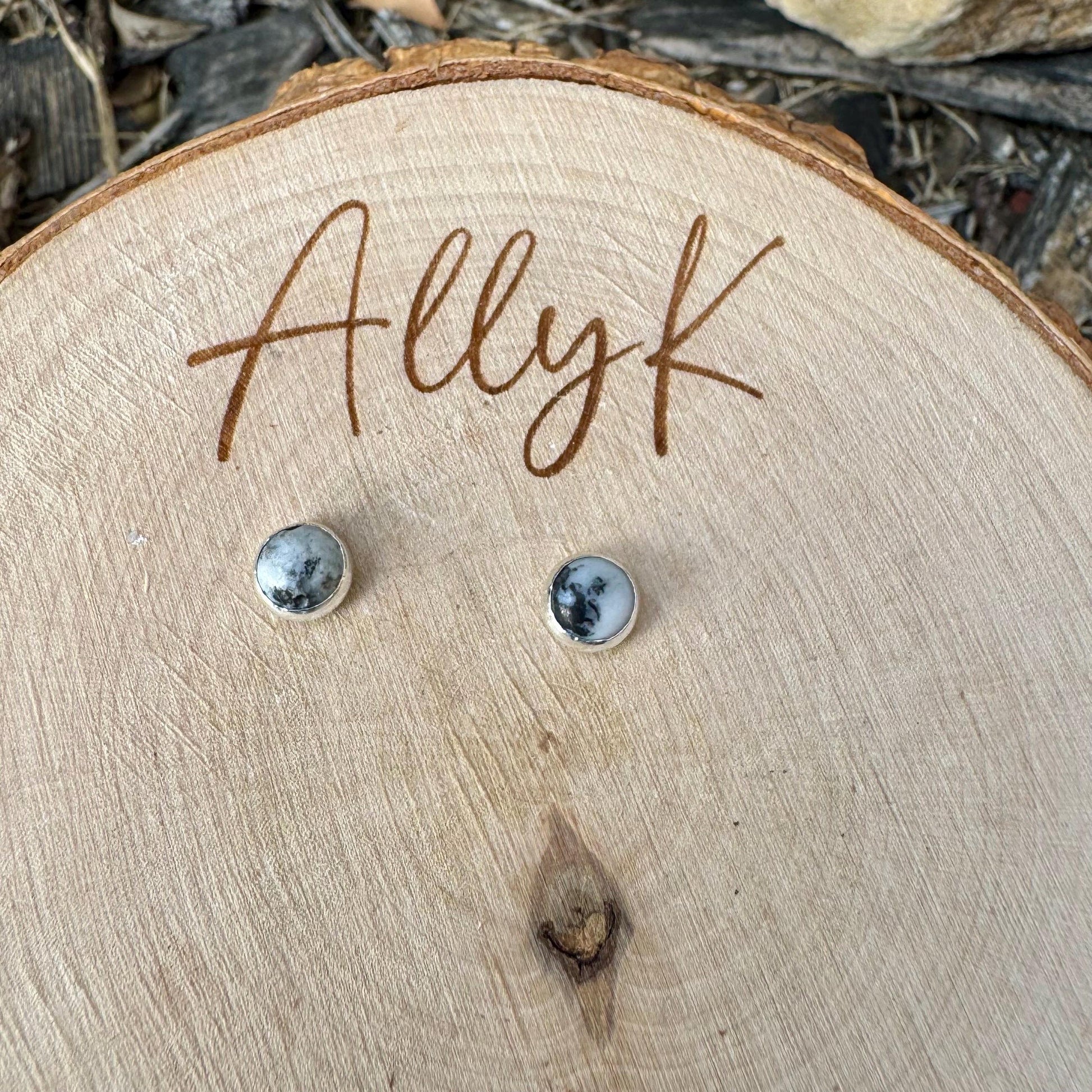Sterling Silver White Buffalo Stud Earrings - 6mm Serrated or Smooth Bezel Post Design
