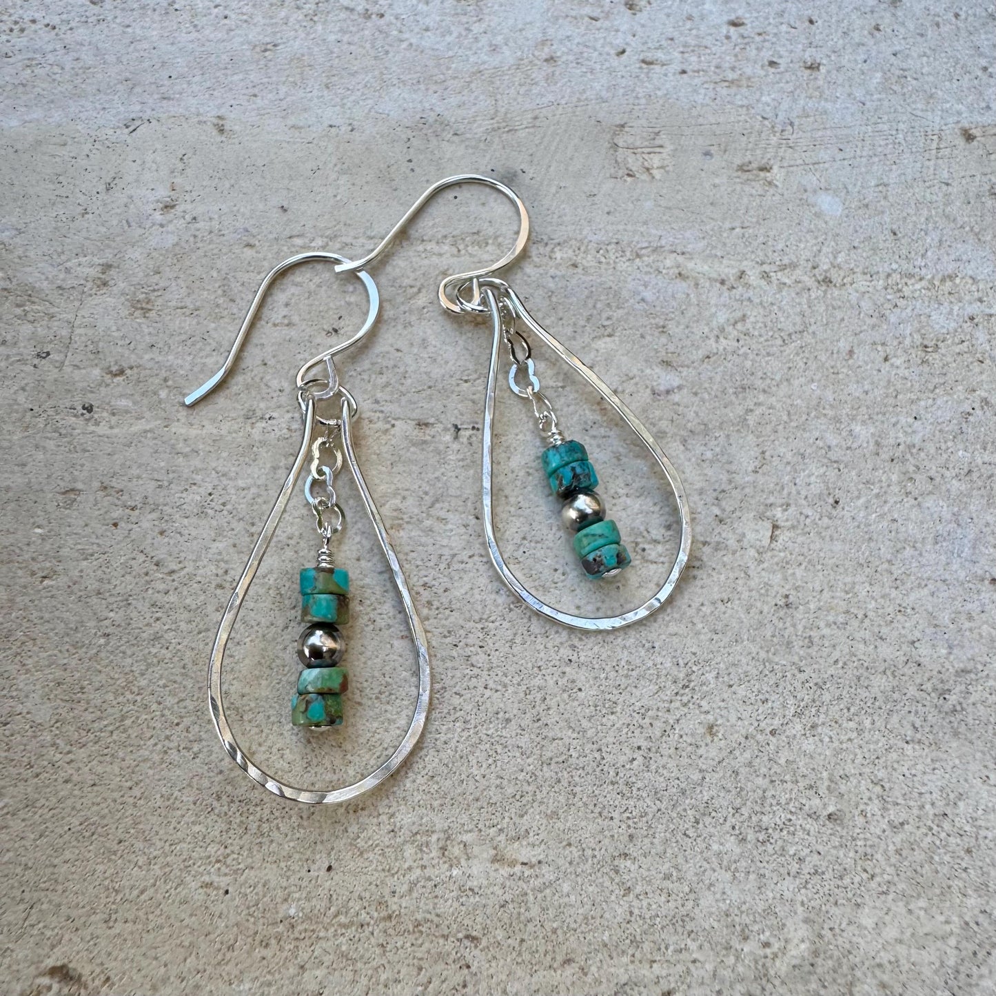 Teardrop Dangle Turquoise Navajo Pearl Earrings | Heart Chain Sterling Silver Jewelry