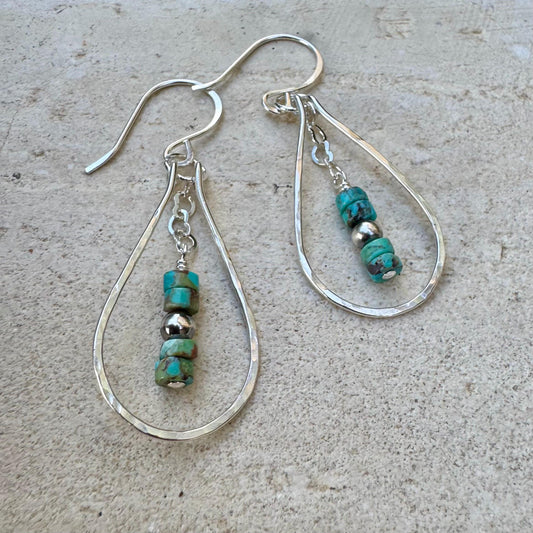 Teardrop Dangle Turquoise Navajo Pearl Earrings | Heart Chain Sterling Silver Jewelry