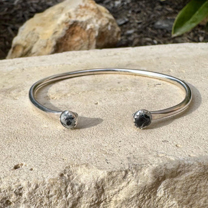 White Buffalo Sterling Silver Dainty Cuff Bracelet - 6mm Kingman Double Bezel Reverse Design