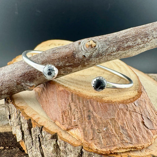 White Buffalo Sterling Silver Dainty Cuff Bracelet - 6mm Kingman Double Bezel Reverse Design