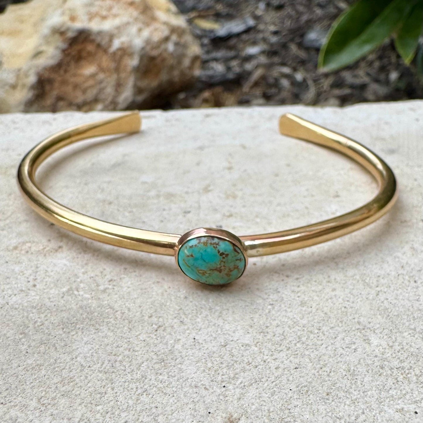 Brass Turquoise Bezel Bracelet – Handmade Adjustable Cuff Jewelry
