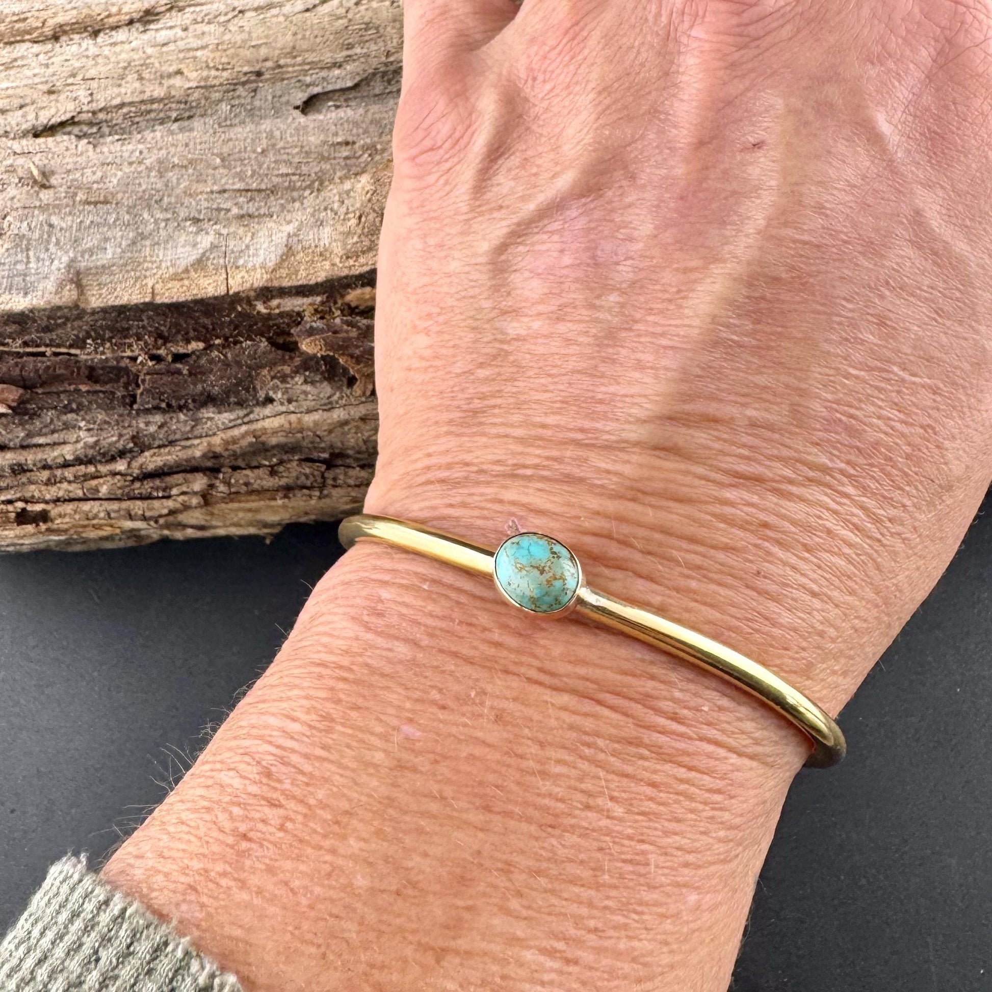 Brass Turquoise Bezel Bracelet – Handmade Adjustable Cuff Jewelry