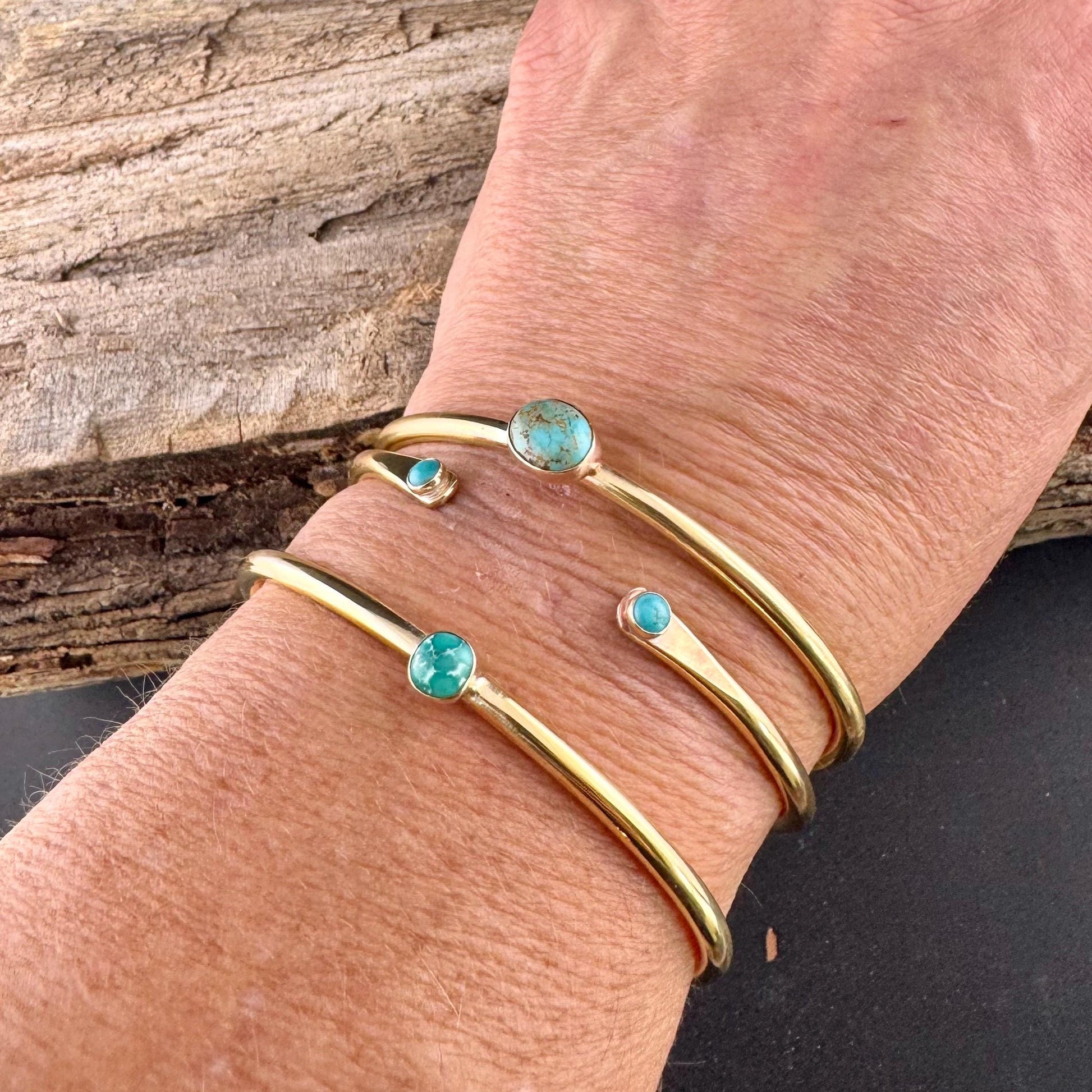 Brass Turquoise Bezel Bracelet – Handmade Adjustable Cuff Jewelry