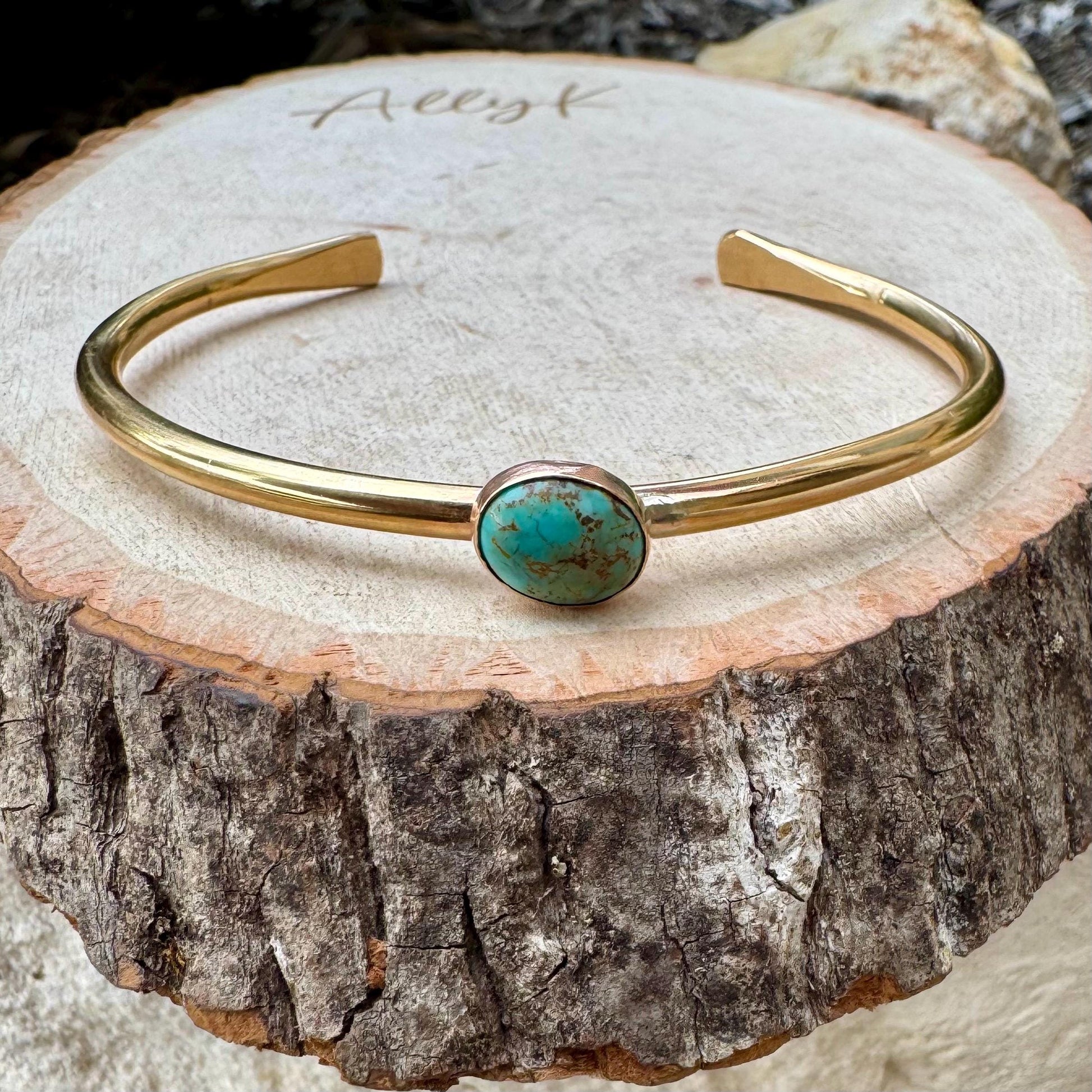 Brass Turquoise Bezel Bracelet – Handmade Adjustable Cuff Jewelry