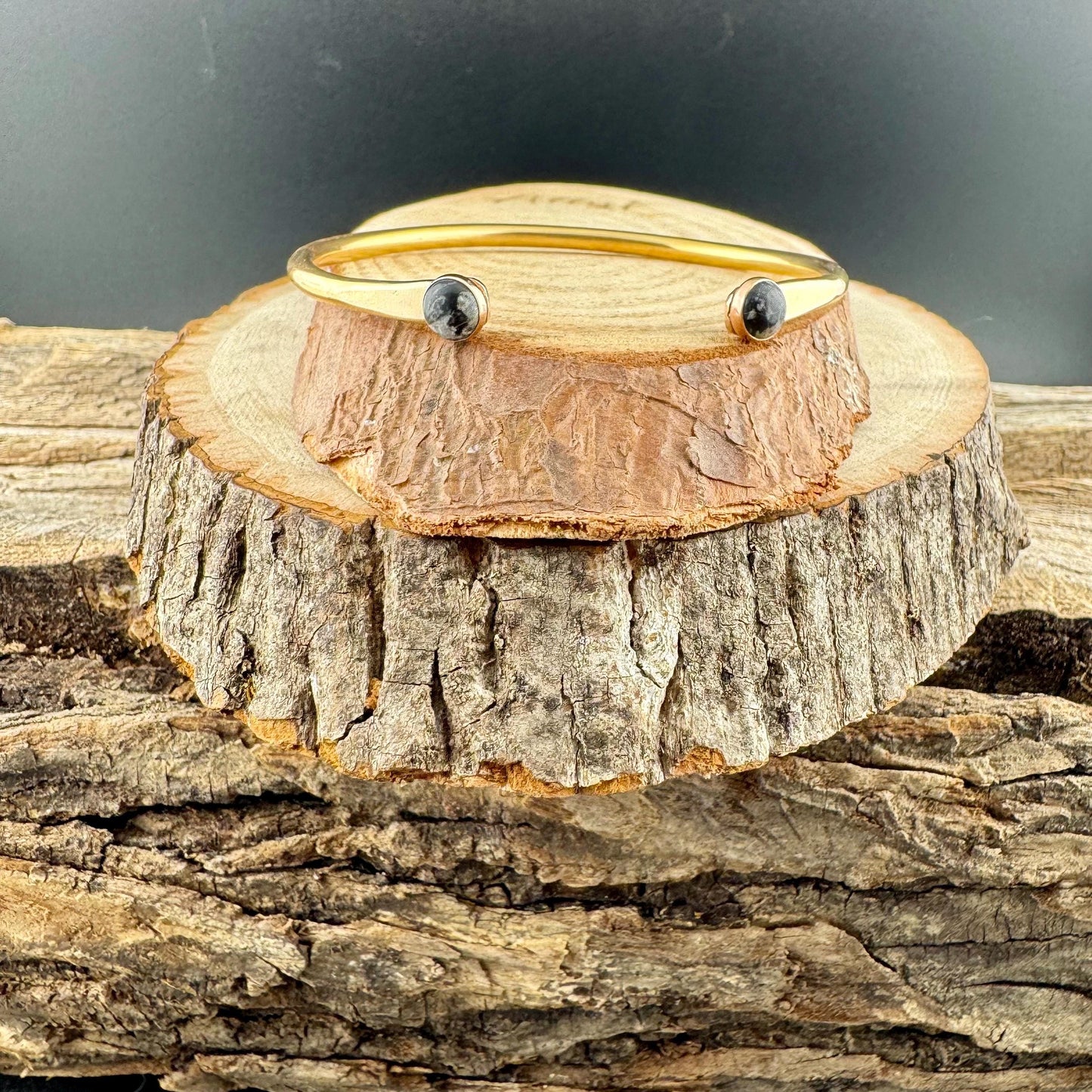 Brass White Buffalo Dainty Cuff Bracelet - 6mm Double Bezel Reverse Design