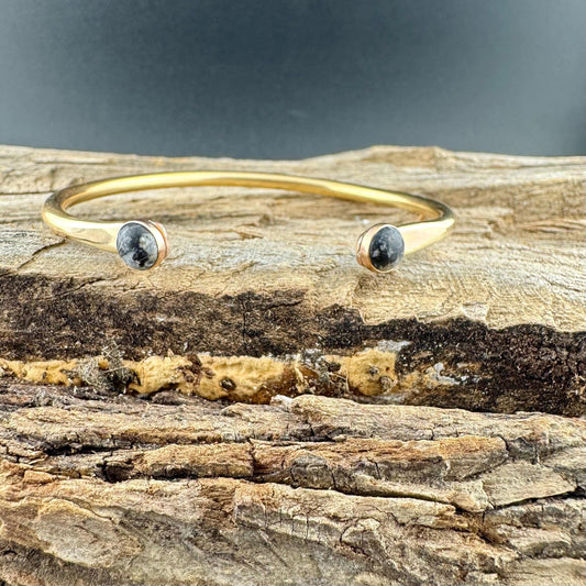 Brass White Buffalo Dainty Cuff Bracelet - 6mm Double Bezel Reverse Design