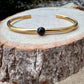 Elegant Brass Cuff Bracelet - Dainty Black Onyx Bezel, Adjustable