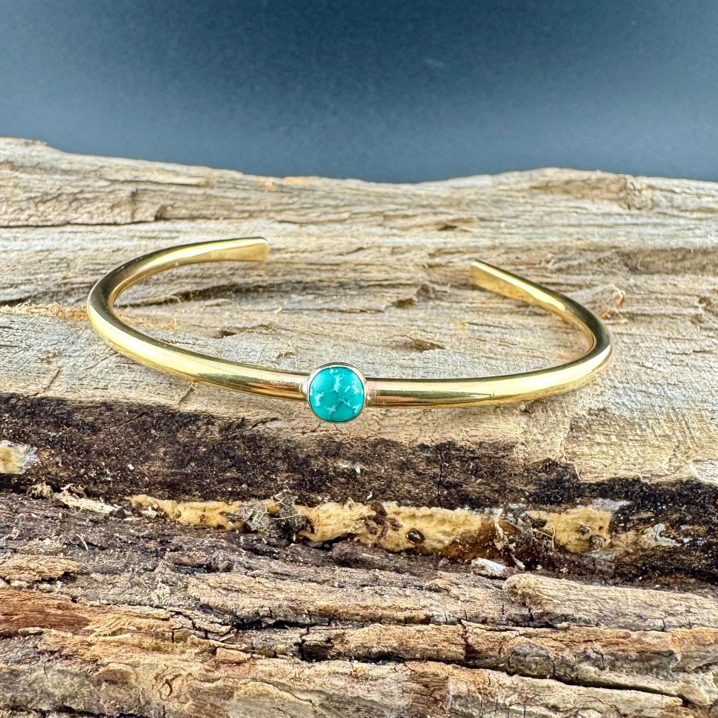 Brass Dainty Turquoise Bracelet – Handmade Adjustable Cuff Jewelry