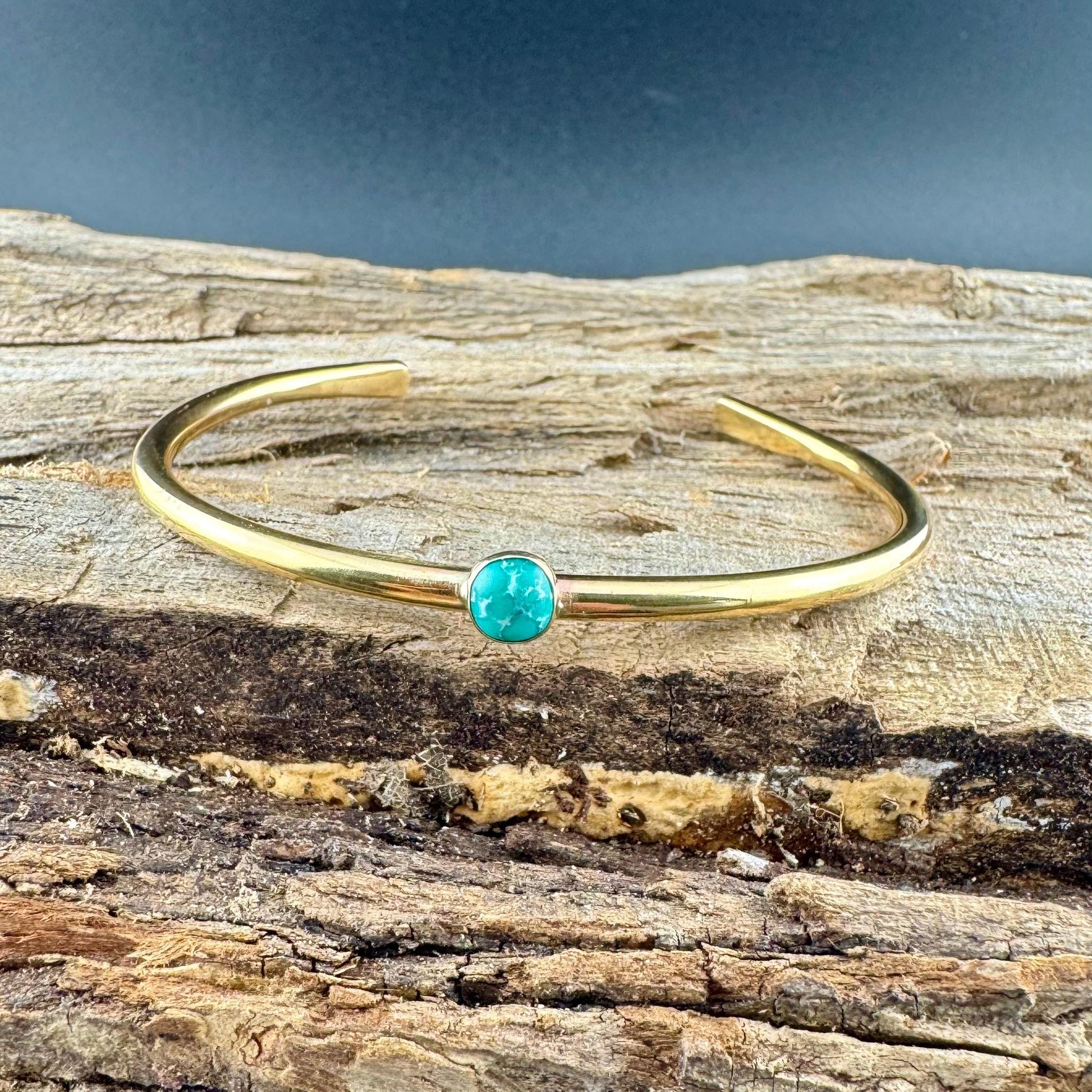 Brass Dainty Turquoise Bracelet – Handmade Adjustable Cuff Jewelry