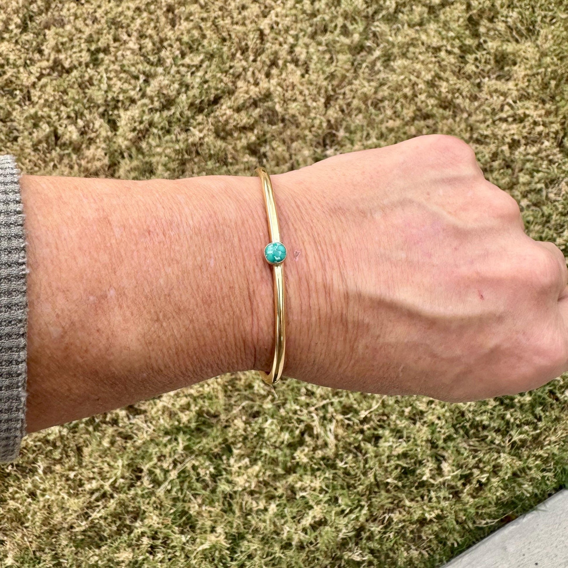 Brass Dainty Turquoise Bracelet – Handmade Adjustable Cuff Jewelry