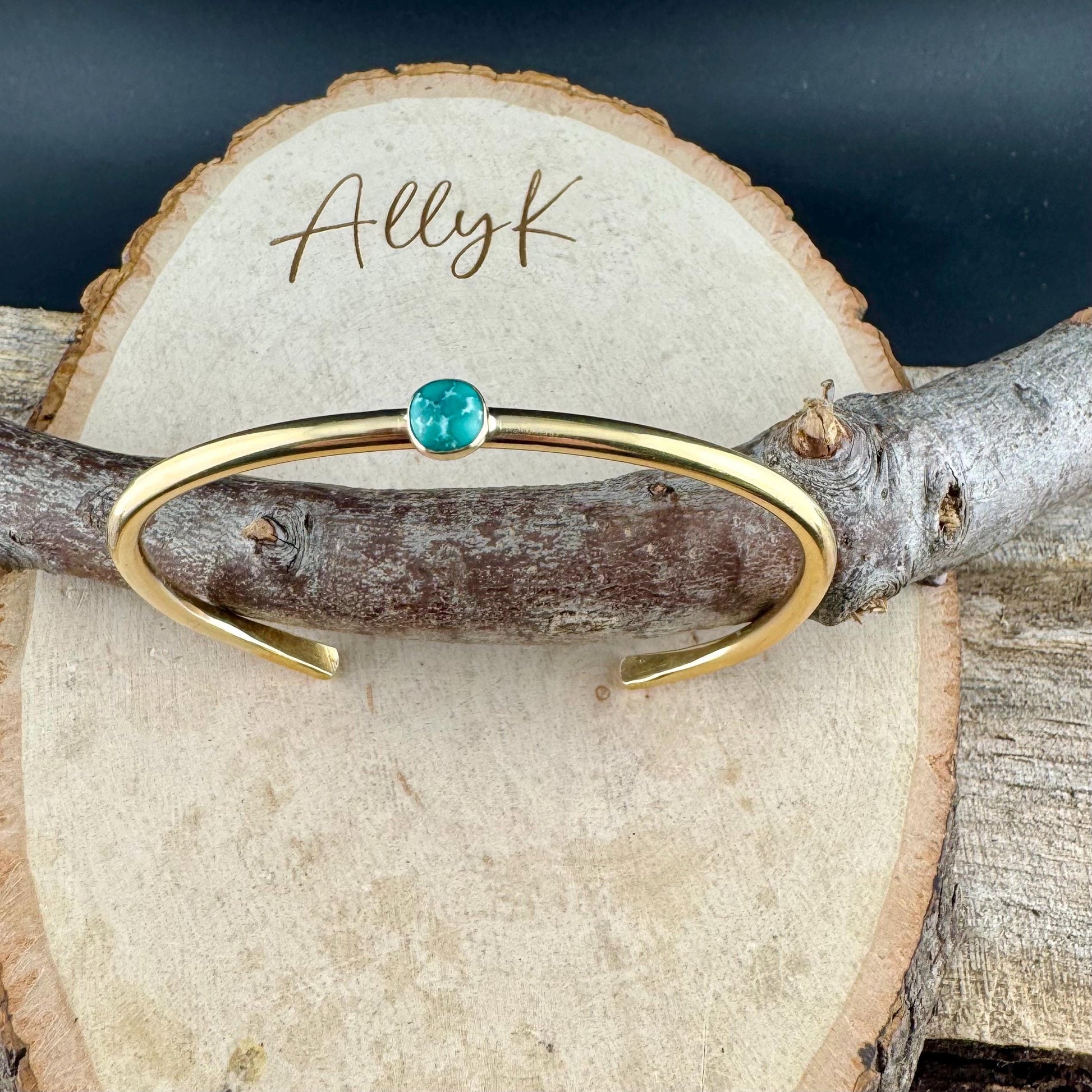 Brass Dainty Turquoise Bracelet – Handmade Adjustable Cuff Jewelry