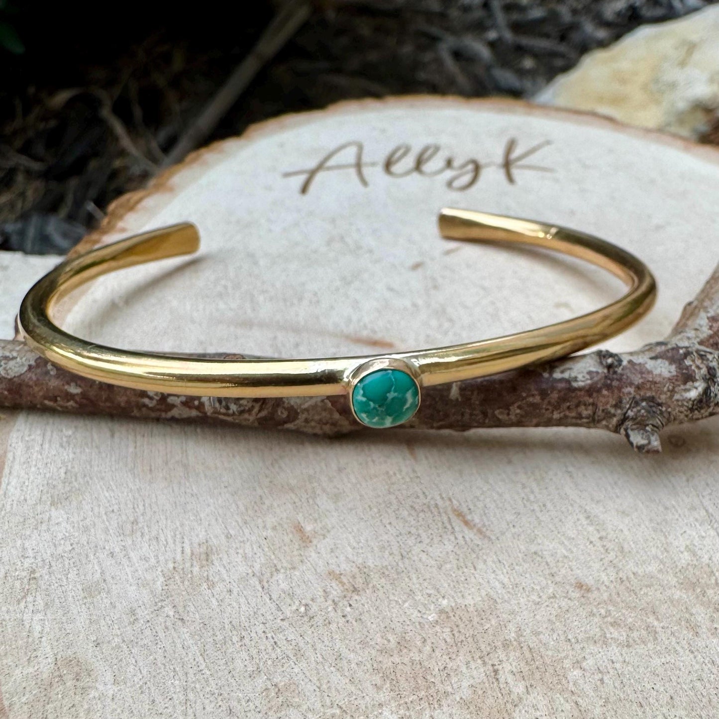 Brass Dainty Turquoise Bracelet – Handmade Adjustable Cuff Jewelry