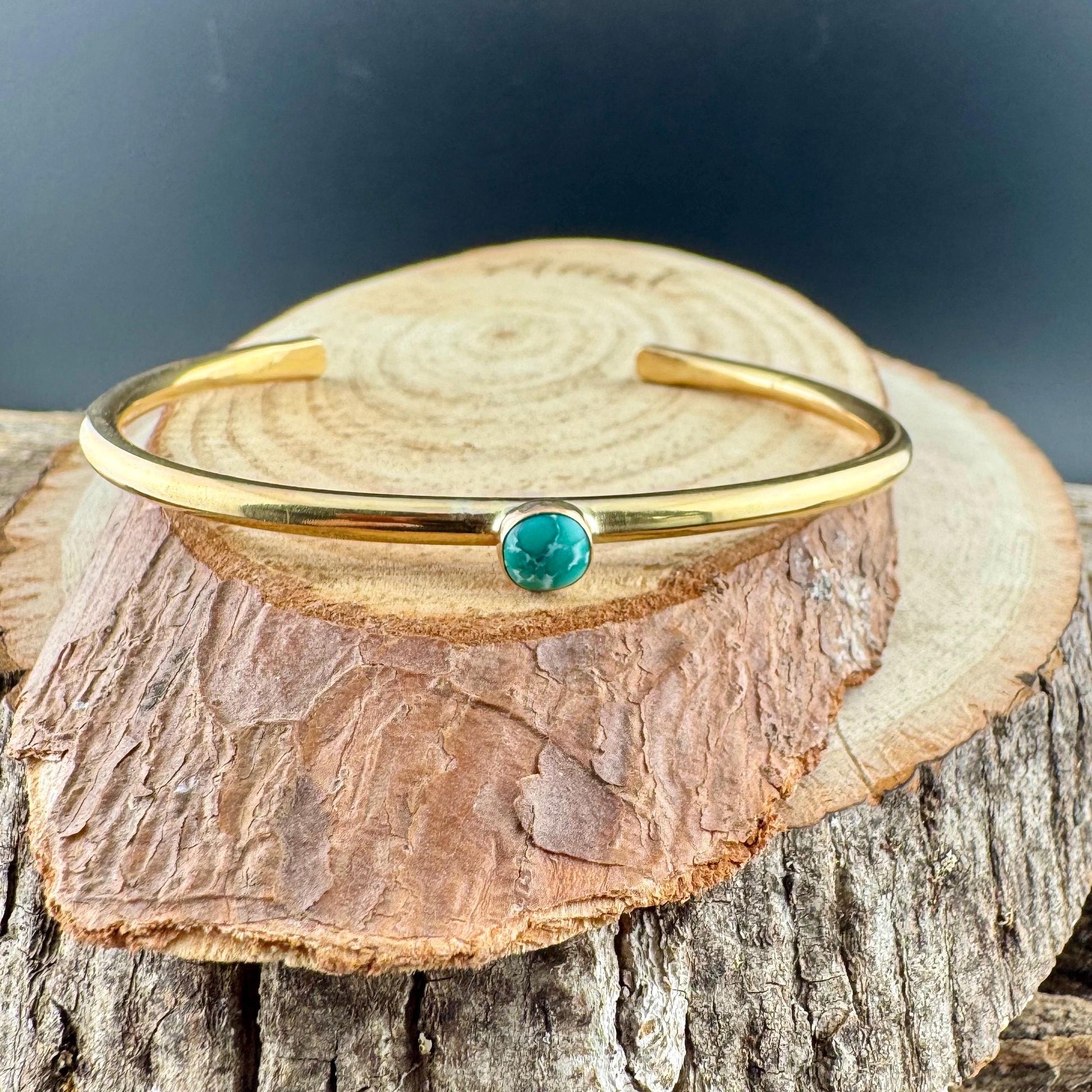 Brass Dainty Turquoise Bracelet – Handmade Adjustable Cuff Jewelry