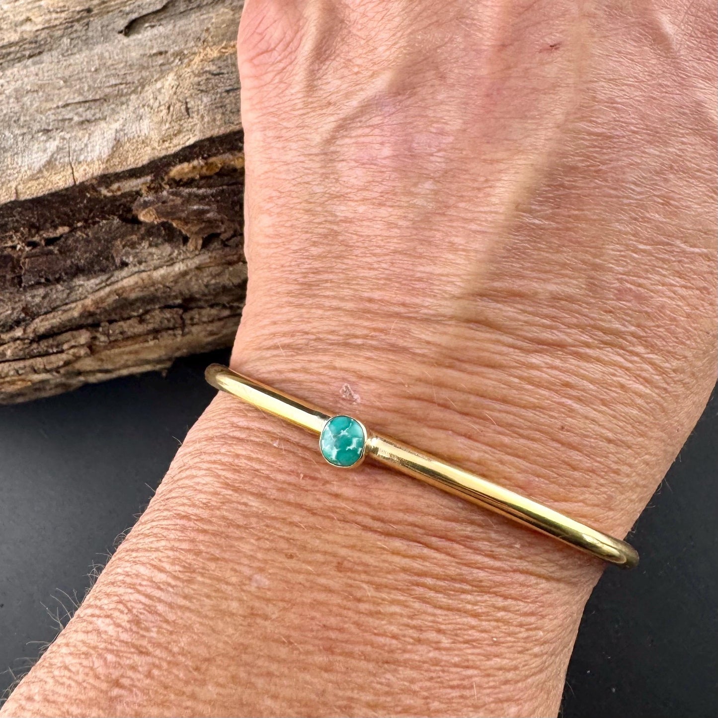 Brass Dainty Turquoise Bracelet – Handmade Adjustable Cuff Jewelry