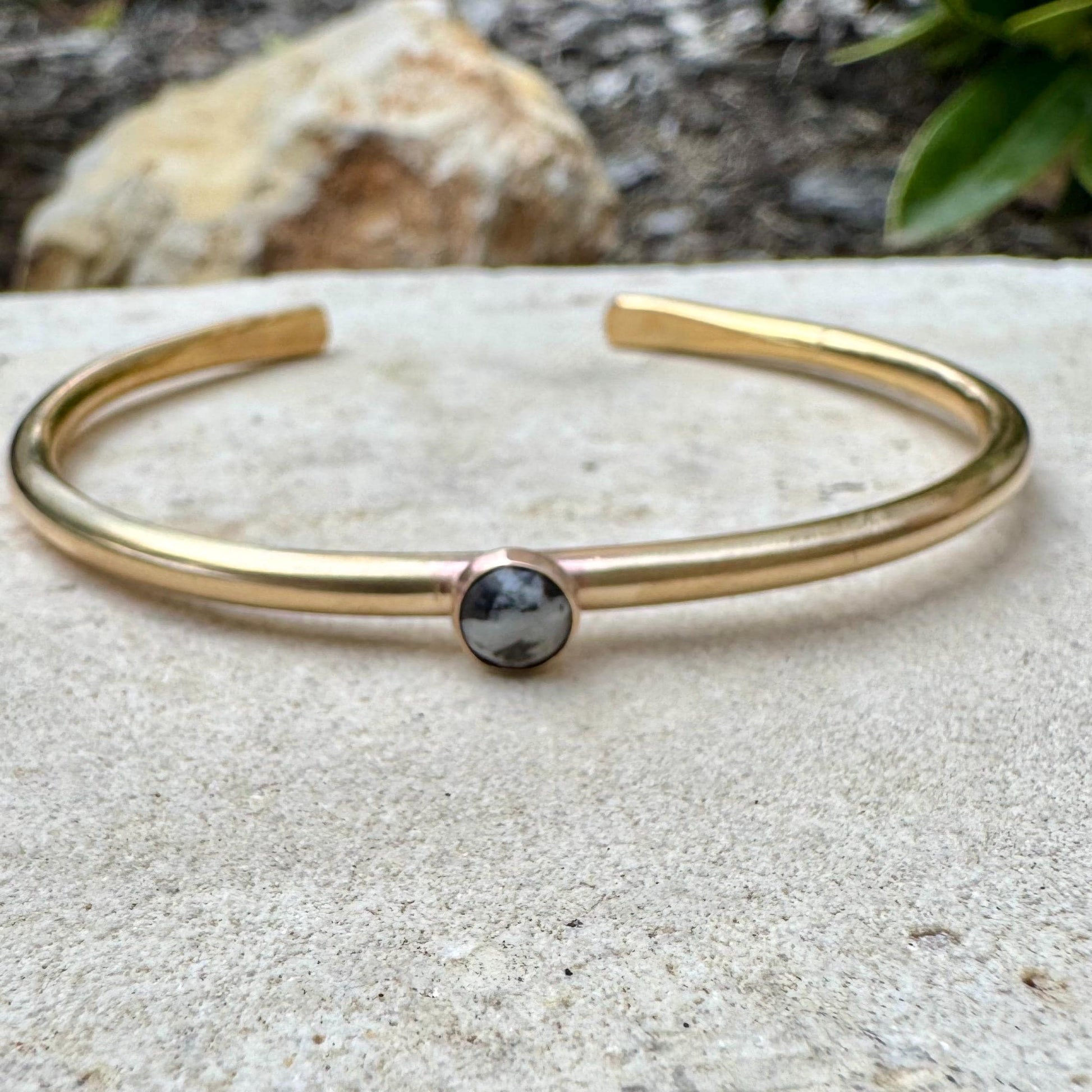 Brass White Buffalo Bezel Bracelet – 6mm Handmade Adjustable Cuff Jewelry