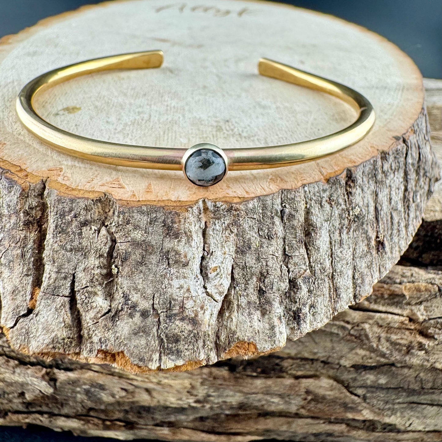 Brass White Buffalo Bezel Bracelet – 6mm Handmade Adjustable Cuff Jewelry