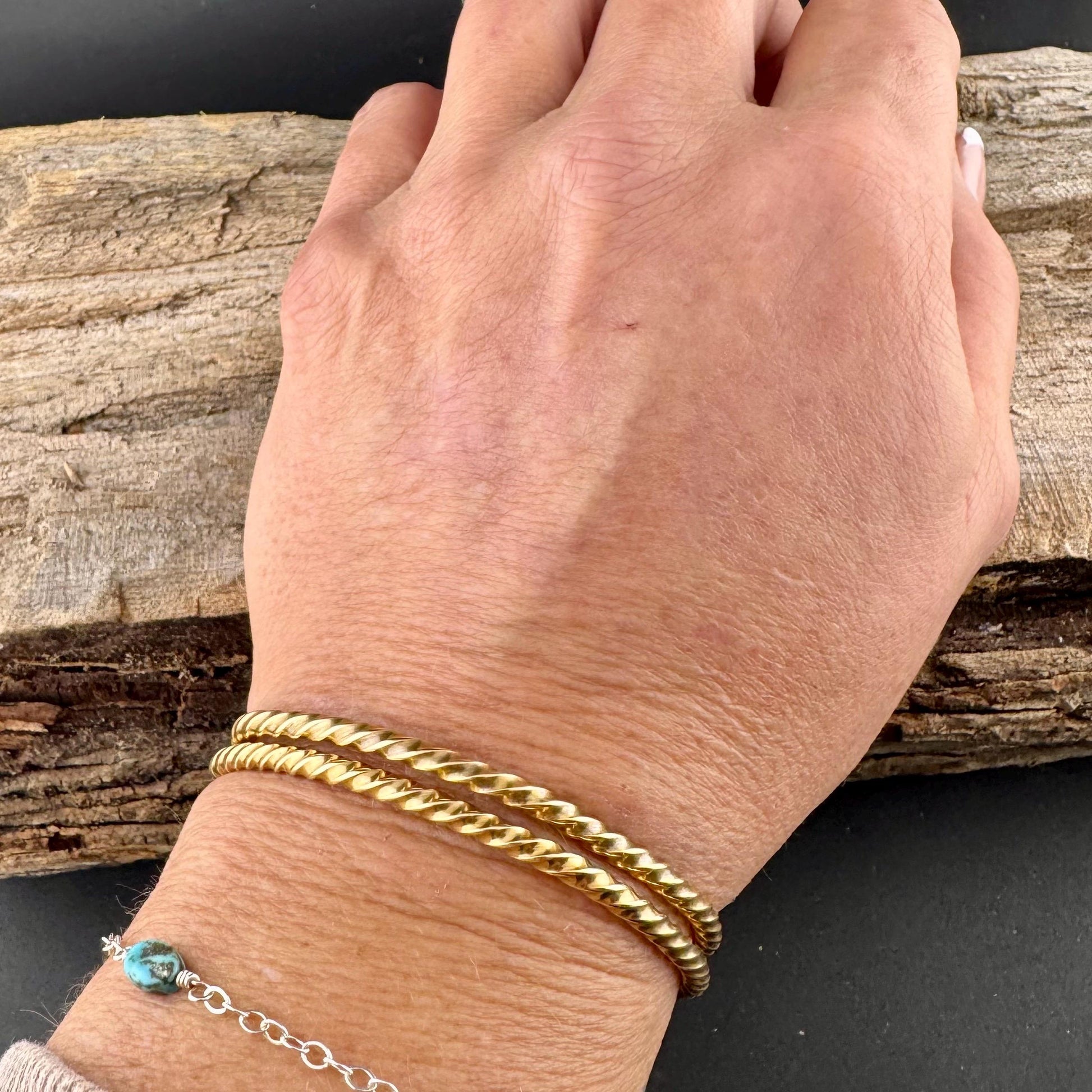 Brass Twisted Wire Cuff Bracelets - Elegant Set of 2 Statement Pieces