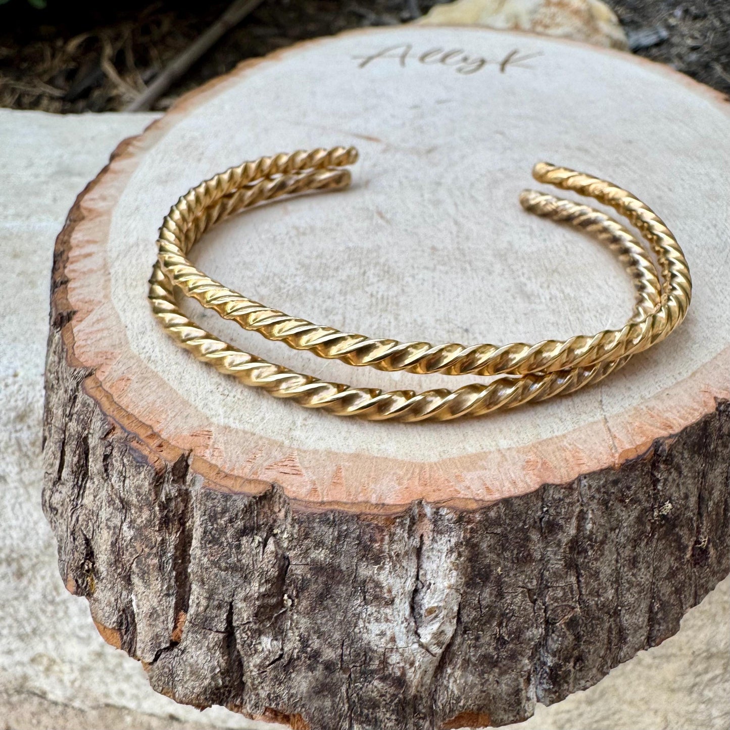 Brass Twisted Wire Cuff Bracelets - Elegant Set of 2 Statement Pieces