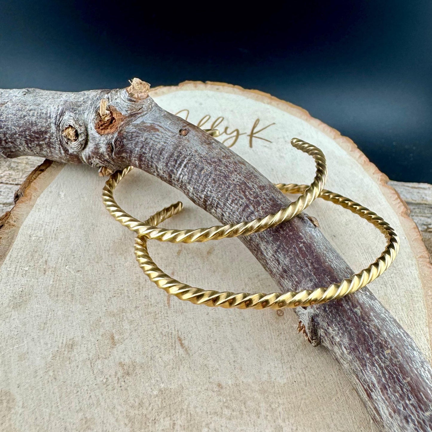 Brass Twisted Wire Cuff Bracelets - Elegant Set of 2 Statement Pieces