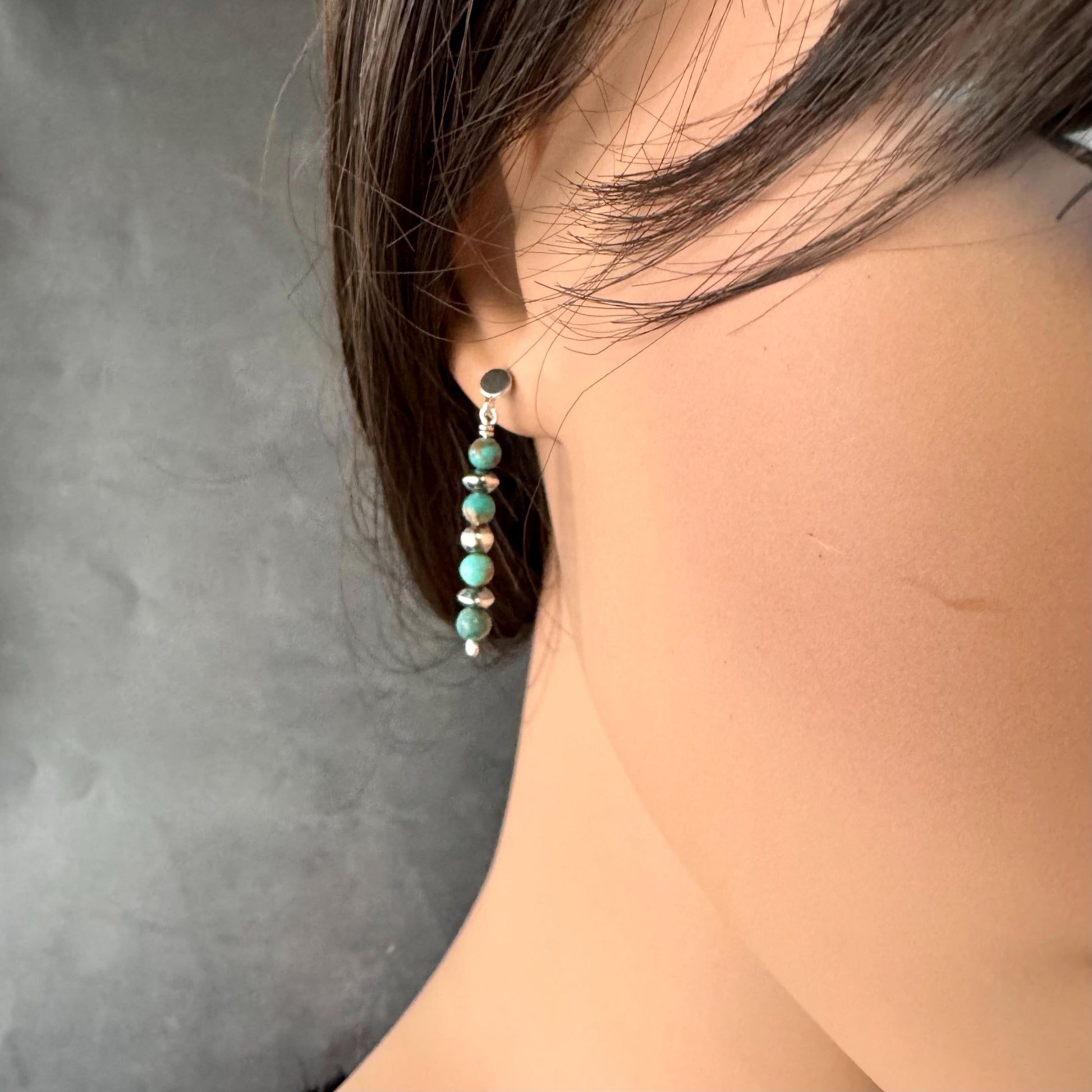 Navajo Pearls Turquoise Drop Post Earrings - Southwestern Gemstone Style Earrings