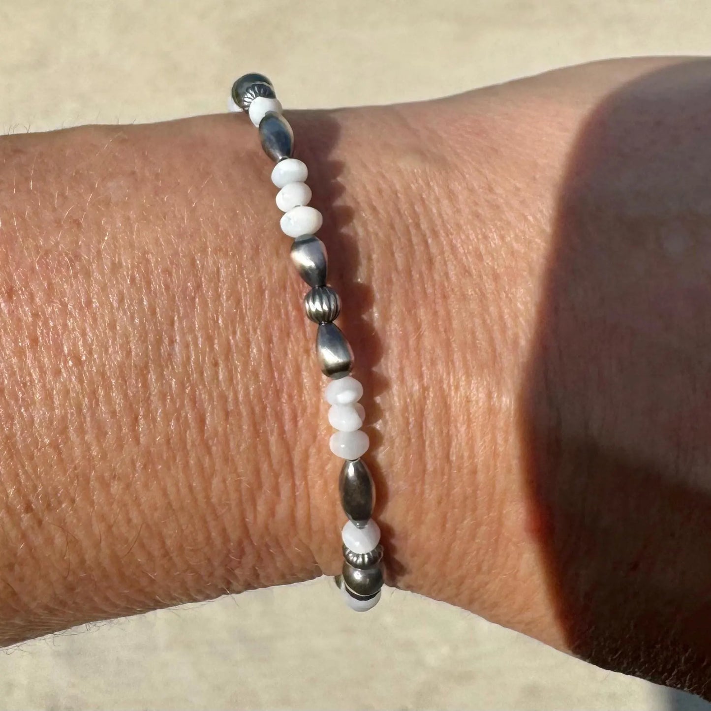 Navajo Pearl & Mother of Pearl Bracelet - Sterling Silver Beaded Gemstone Jewelry