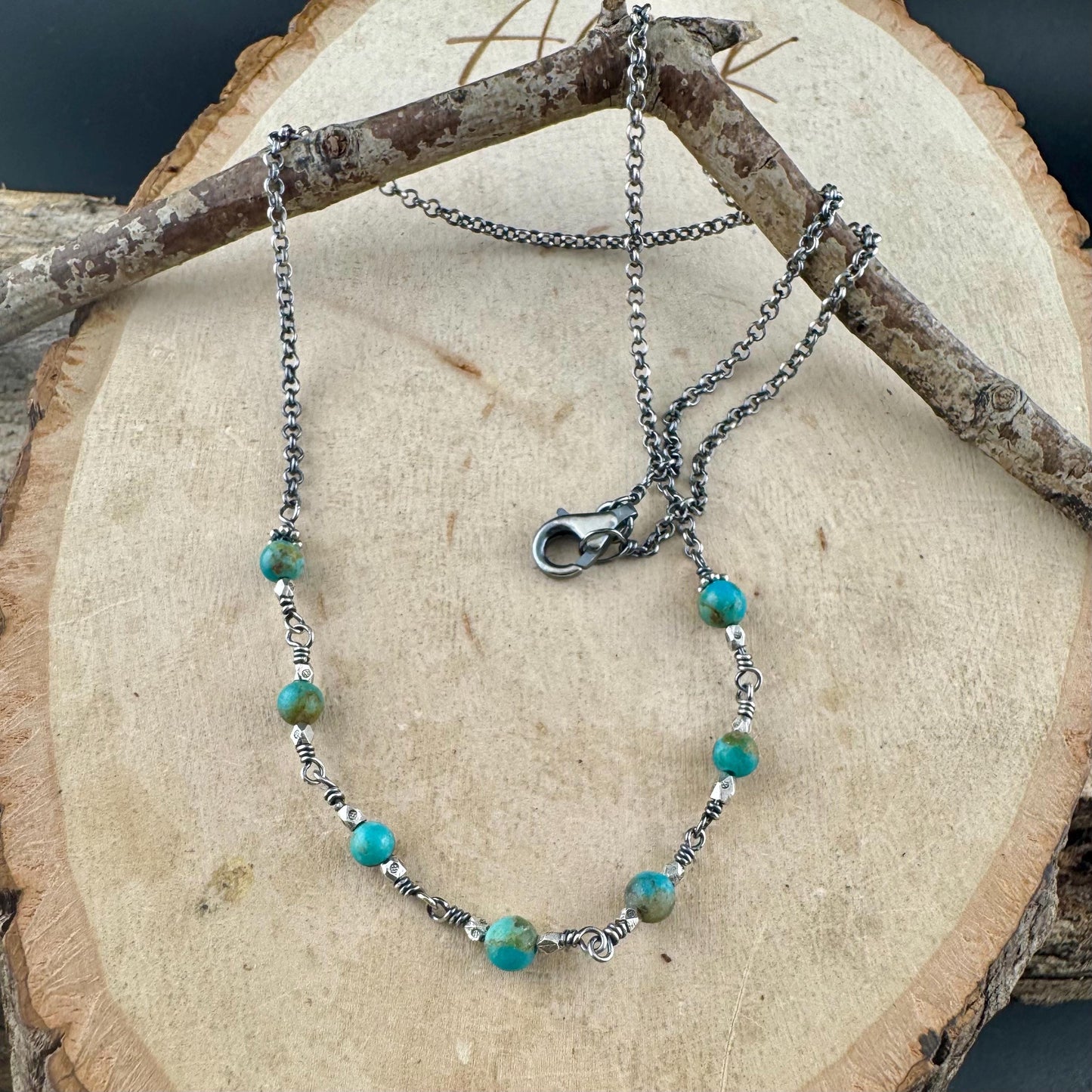 Sterling Silver Turquoise Wire Wrapped Necklace: Kingman Turquoise Jewelry