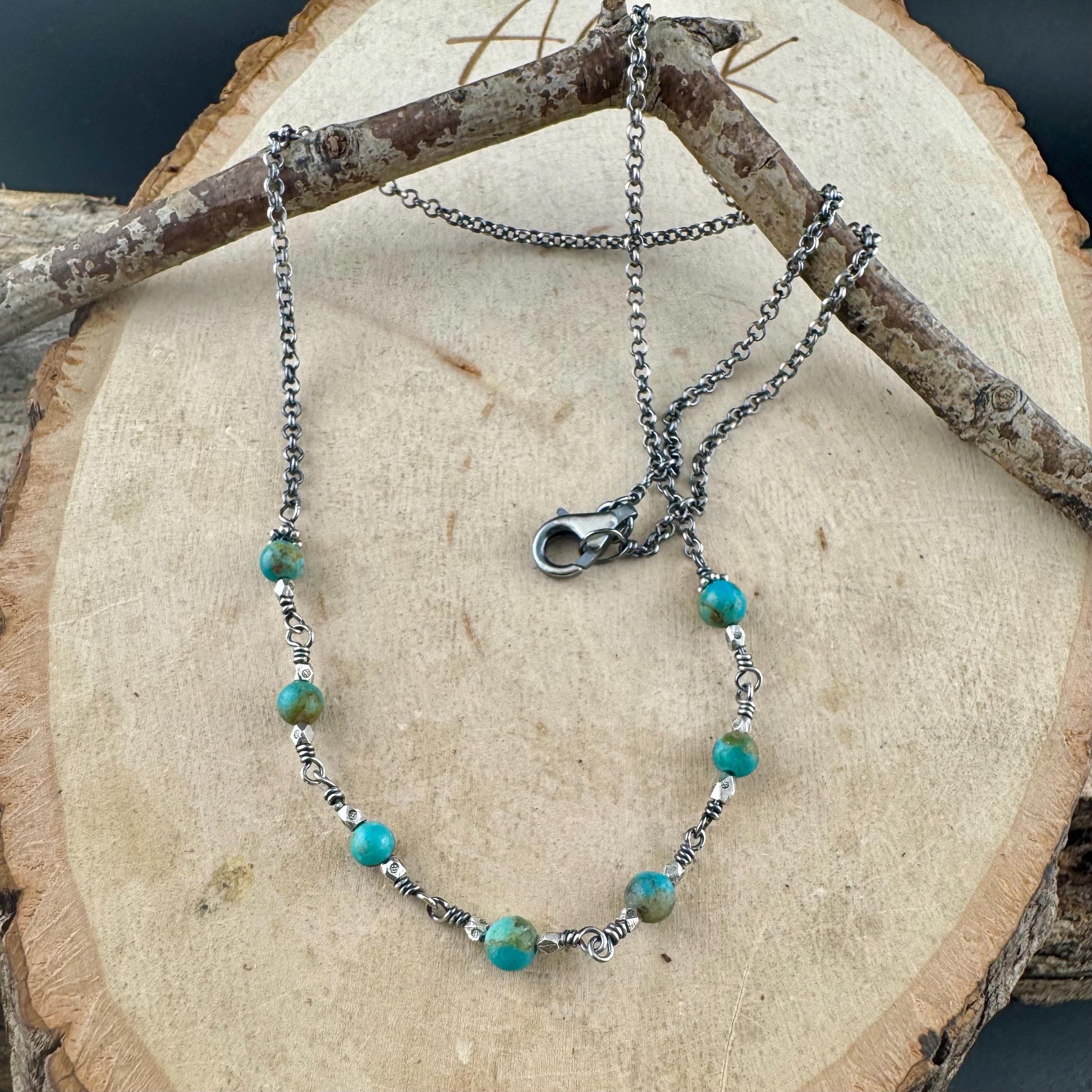Sterling Silver Turquoise Wire Wrapped Necklace: Kingman Turquoise Jewelry