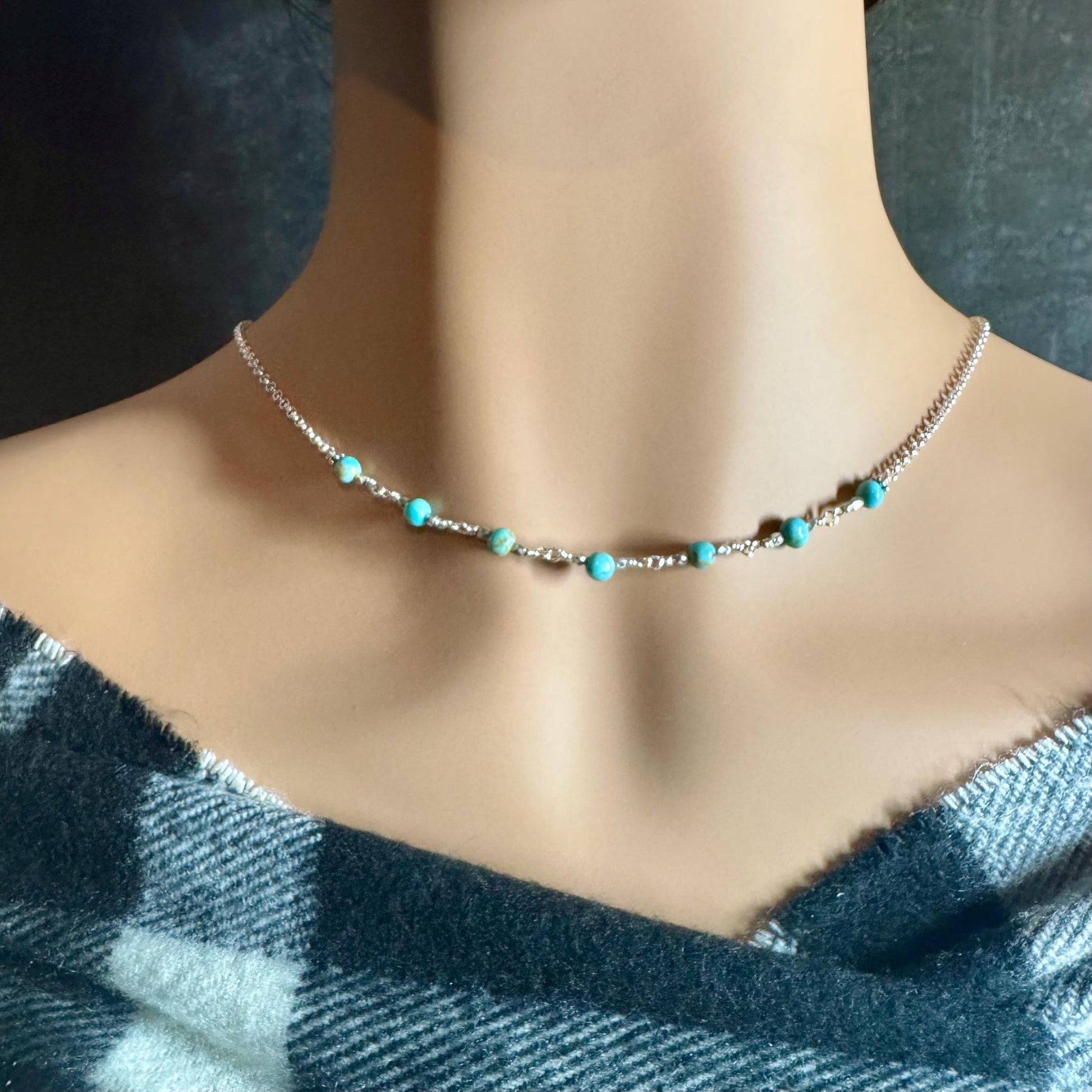 Turquoise Sterling Silver Wire Wrapped Necklace: Kingman Turquoise Jewelry