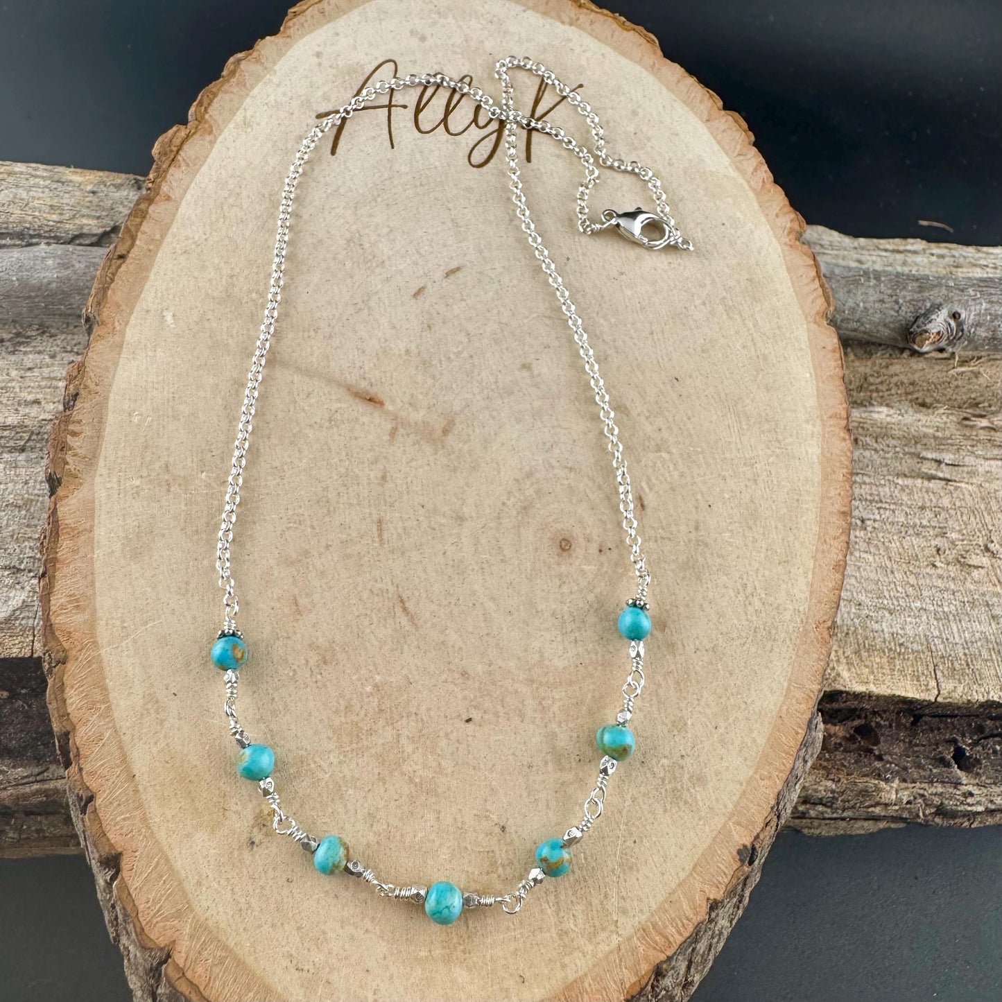 Turquoise Sterling Silver Wire Wrapped Necklace: Kingman Turquoise Jewelry