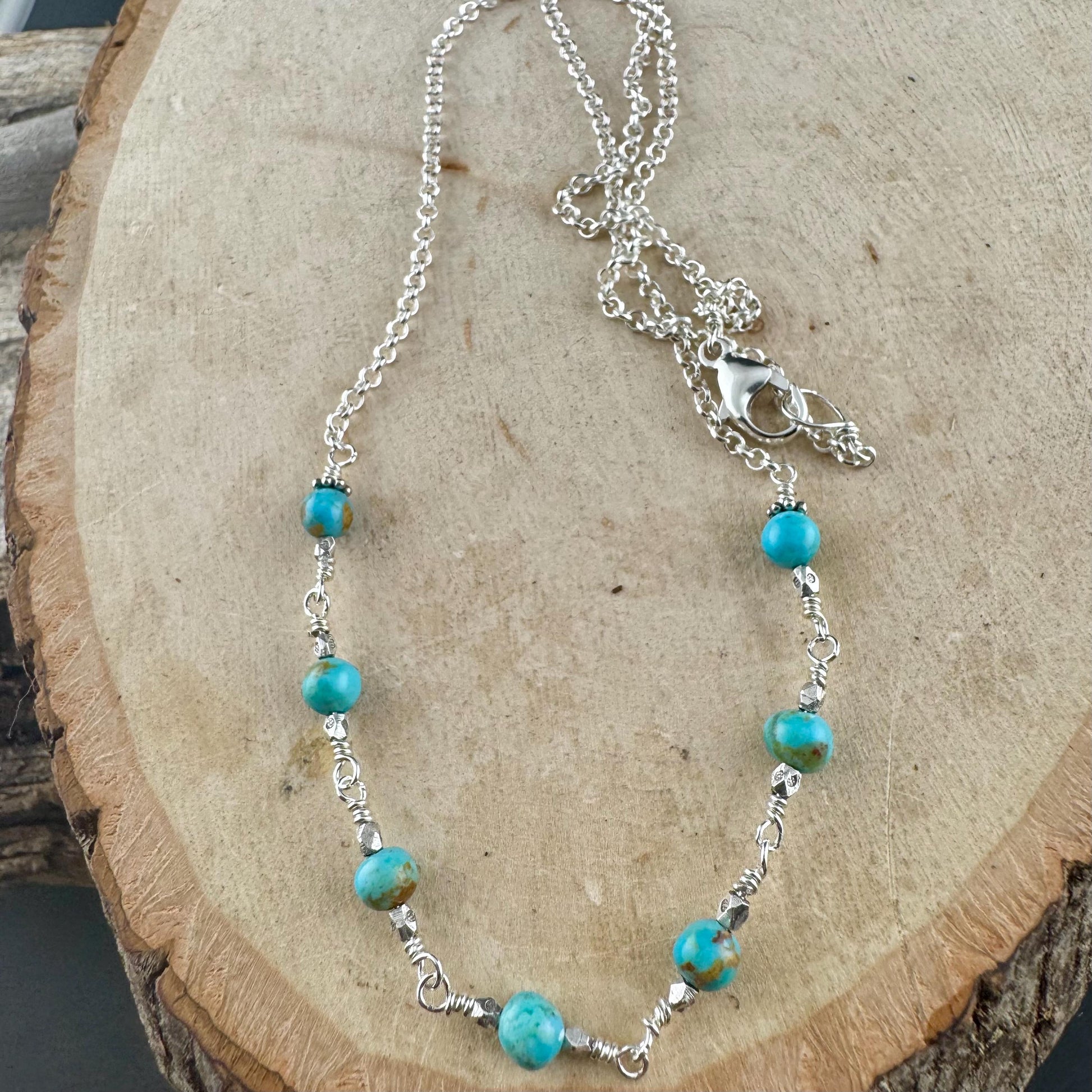 Turquoise Sterling Silver Wire Wrapped Necklace: Kingman Turquoise Jewelry