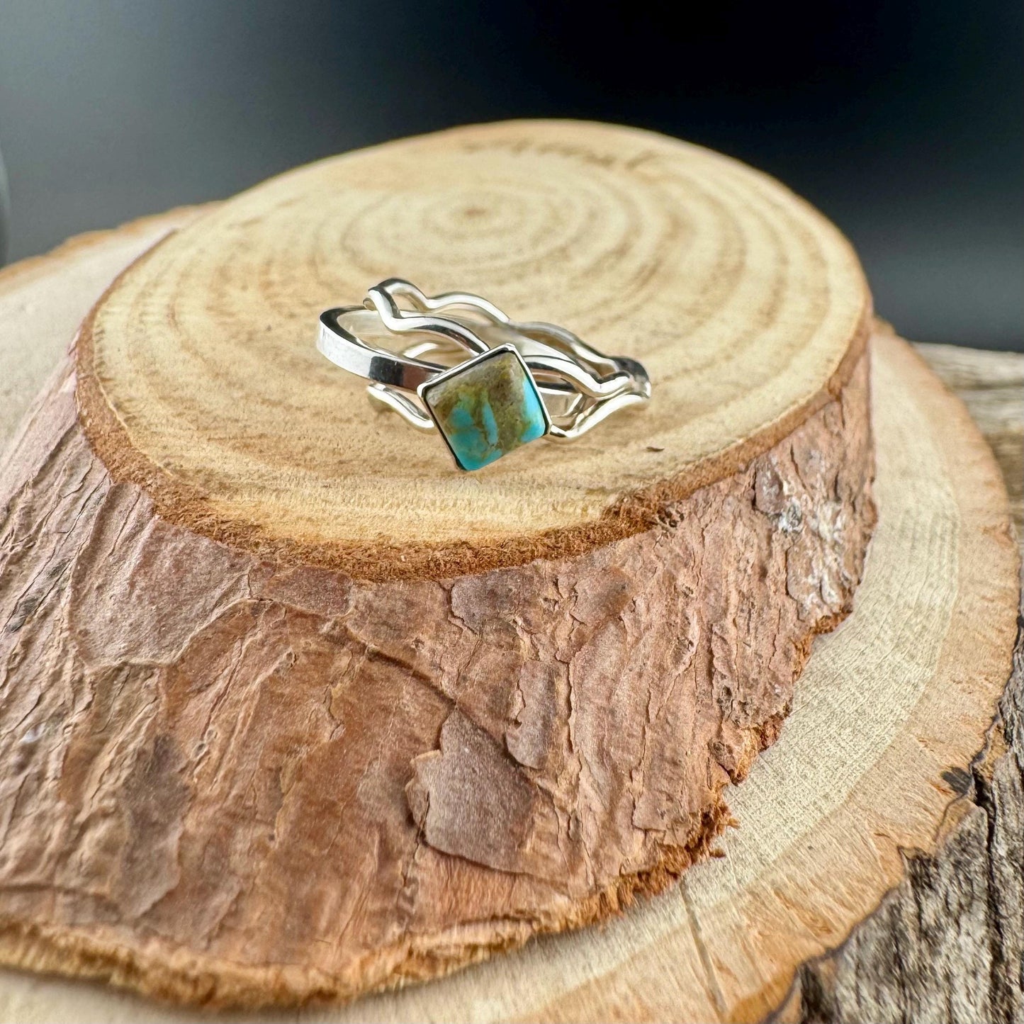 Turquoise Sterling Silver Dainty Stacking Rings Set of 3 - Hammered & Smooth Finish