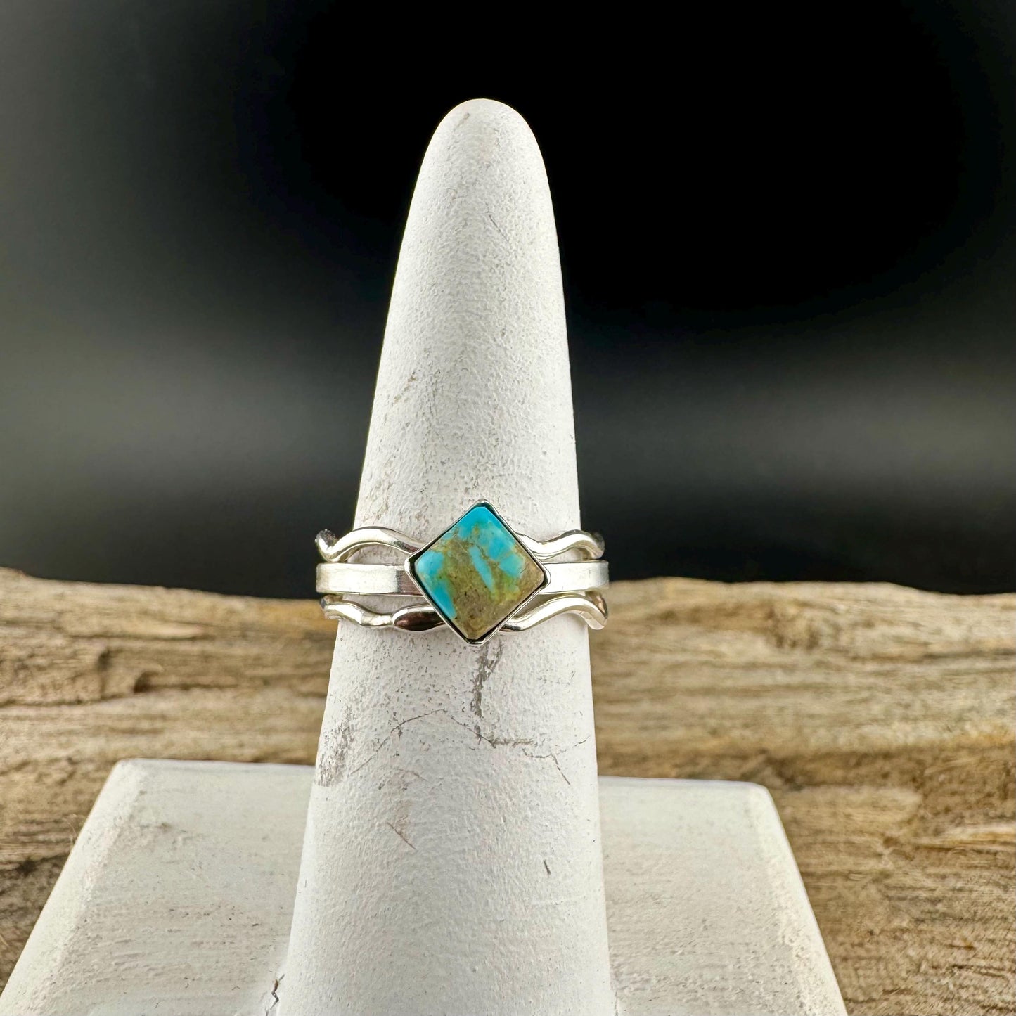 Turquoise Sterling Silver Dainty Stacking Rings Set of 3 - Hammered & Smooth Finish