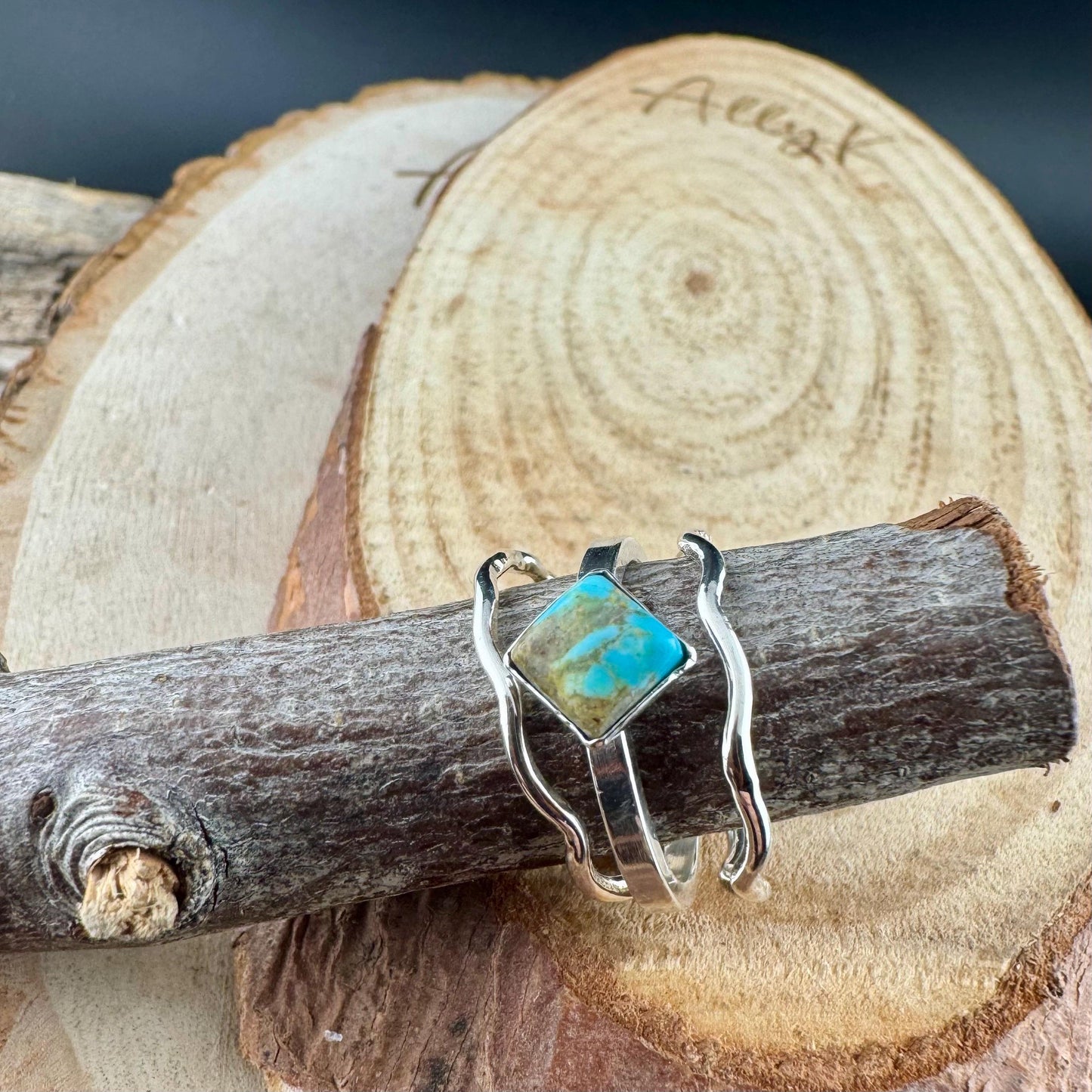 Turquoise Sterling Silver Dainty Stacking Rings Set of 3 - Hammered & Smooth Finish