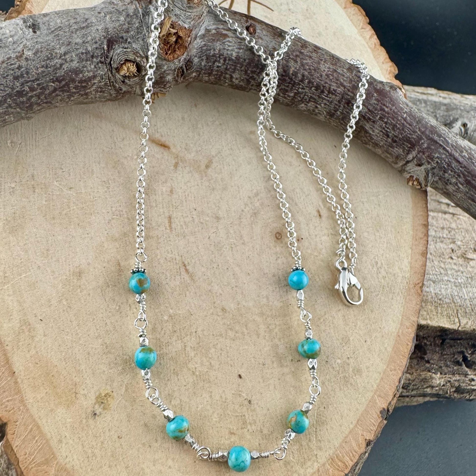 Turquoise Sterling Silver Wire Wrapped Necklace: Kingman Turquoise Jewelry