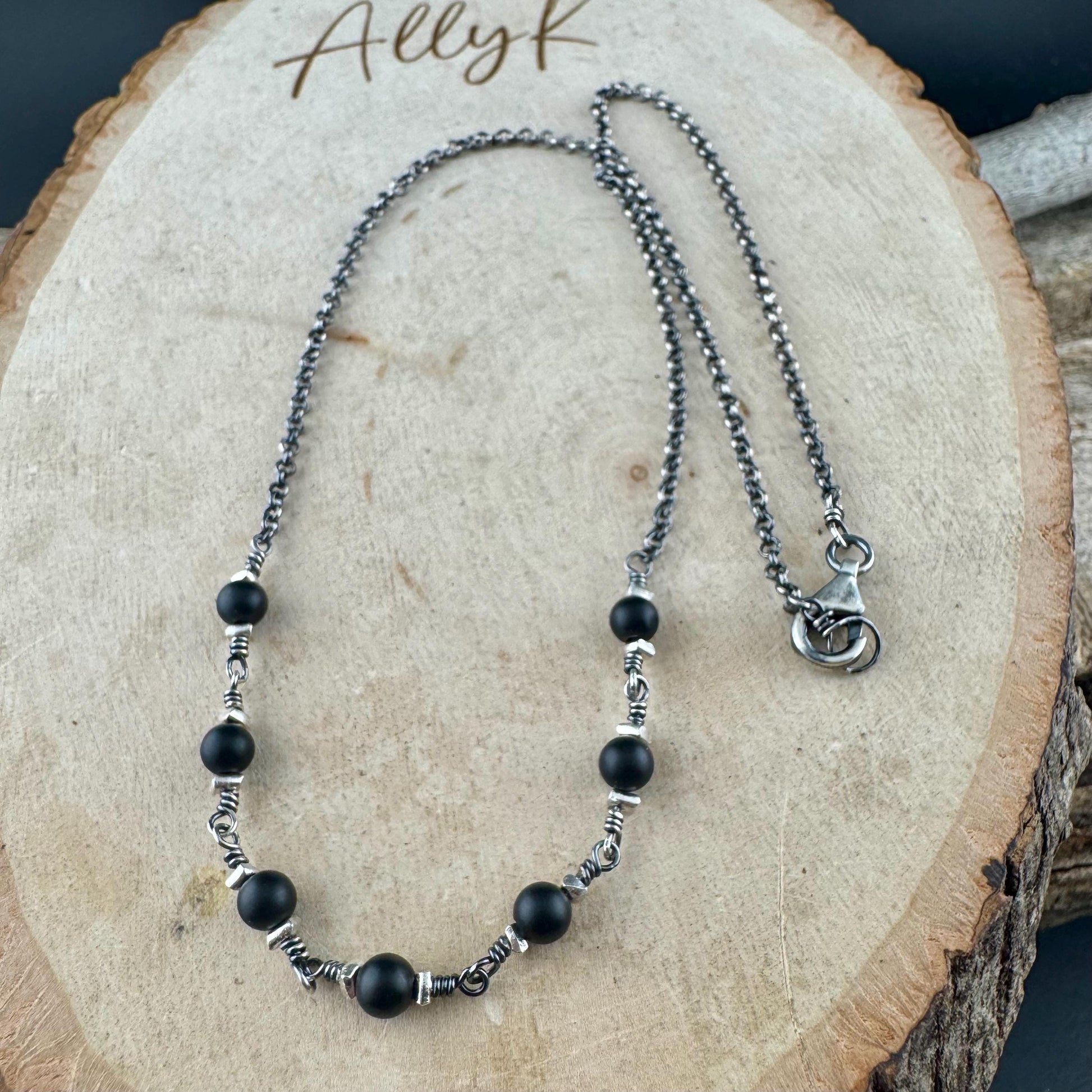 Onyx & Sterling Silver Wrap Necklace | Elegant Gemstone Statement Piece