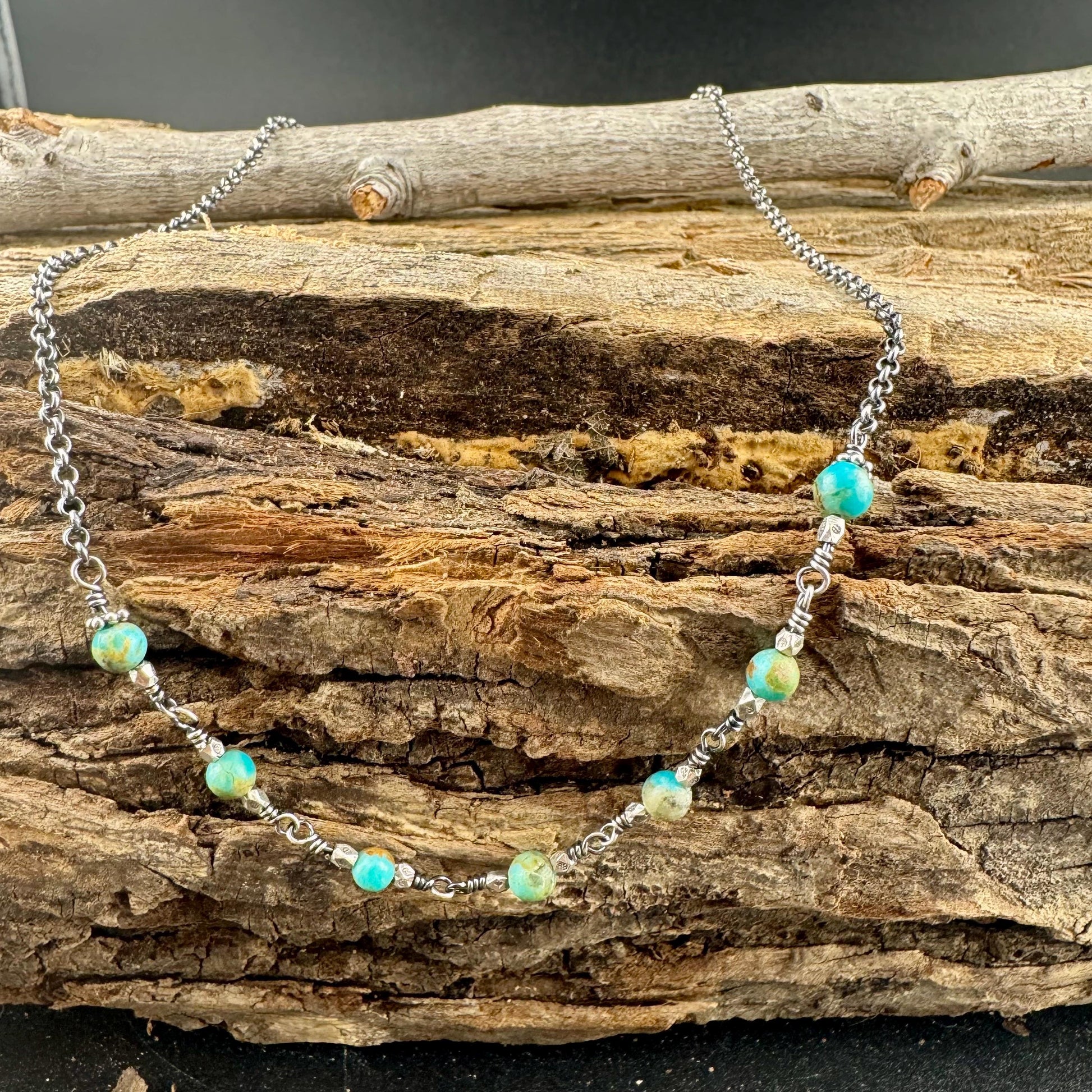 Sterling Silver Turquoise Wire Wrapped Necklace: Kingman Turquoise Jewelry