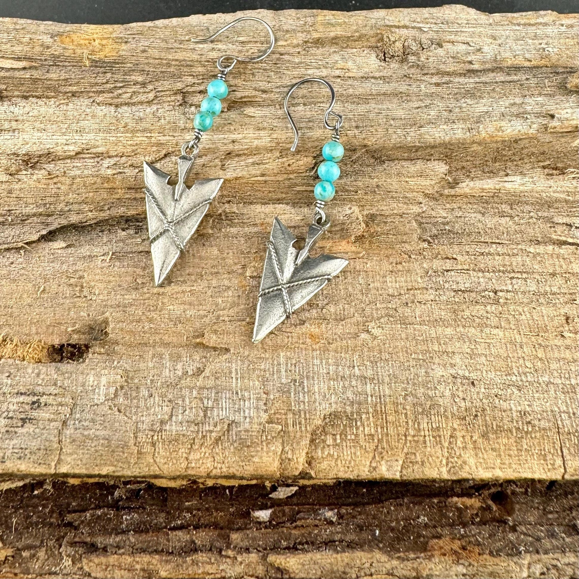 Turquoise Sterling Silver Dangle Earrings: Southwestern Arrowhead Drop
