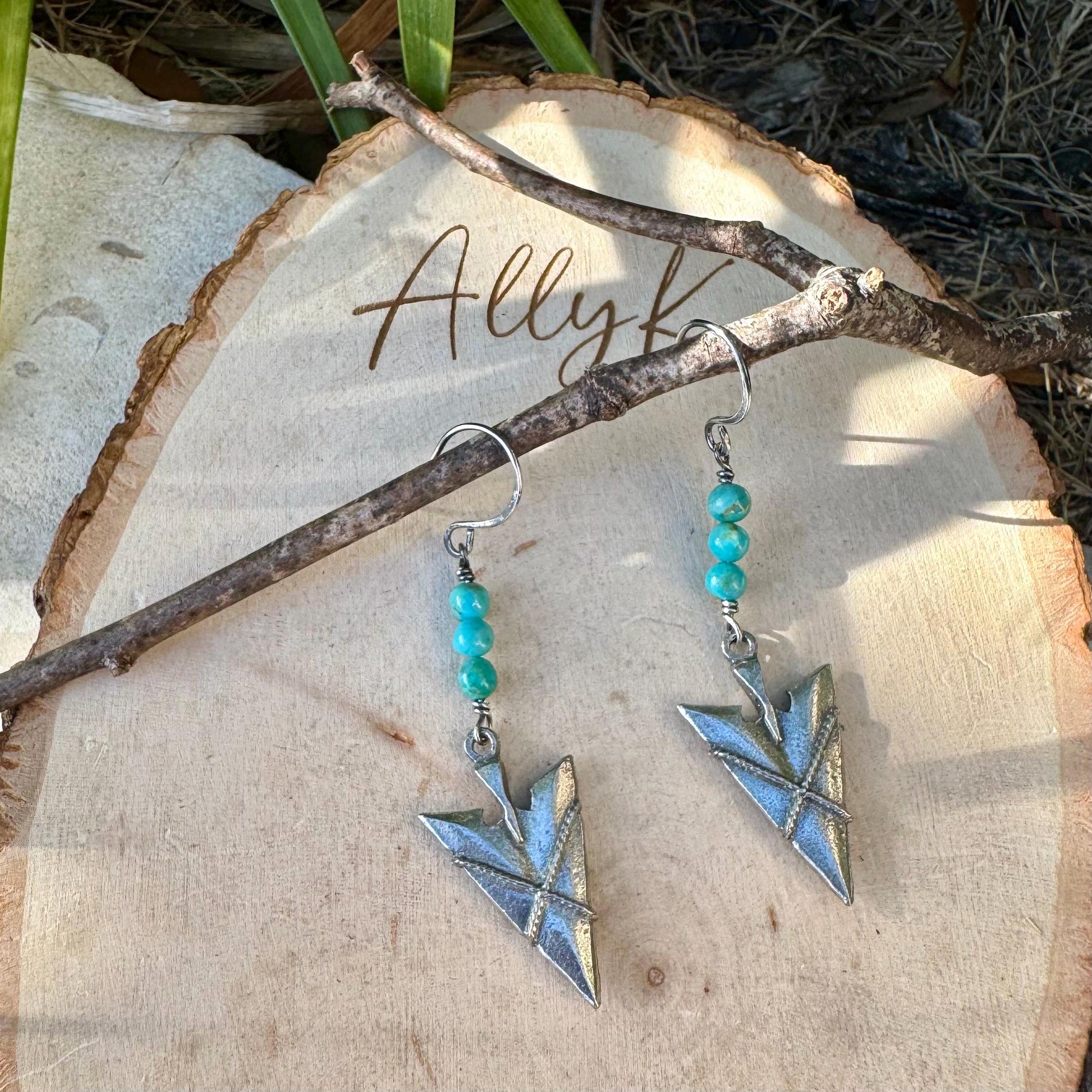 Turquoise Sterling Silver Dangle Earrings: Southwestern Arrowhead Drop