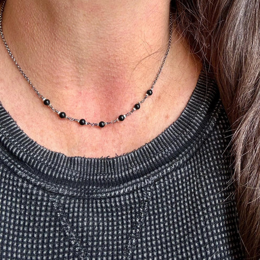 Onyx & Sterling Silver Wrap Necklace | Elegant Gemstone Statement Piece