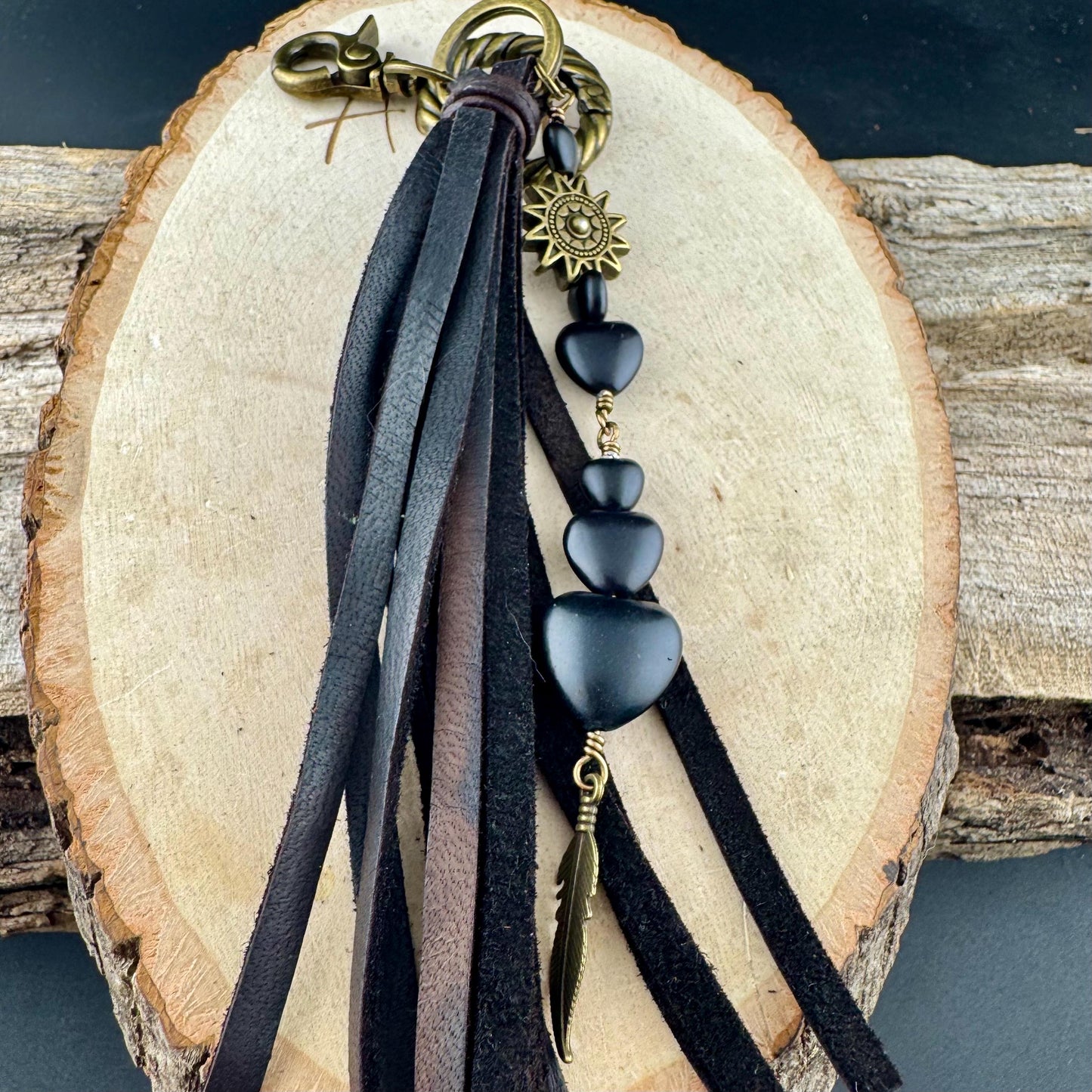 Heart-Shaped Leather Purse Tassel - Southwest Bag Charm & Handbag Gemstone Accessory