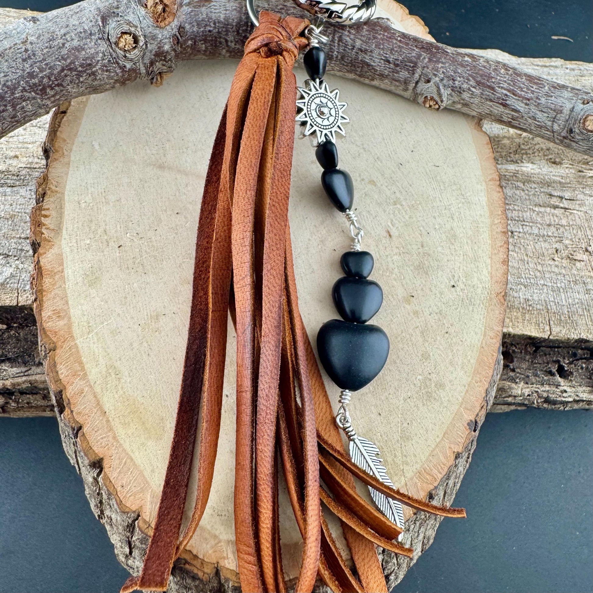 Heart-Shaped Leather Purse Tassel - Southwest Bag Charm & Handbag Gemstone Accessory