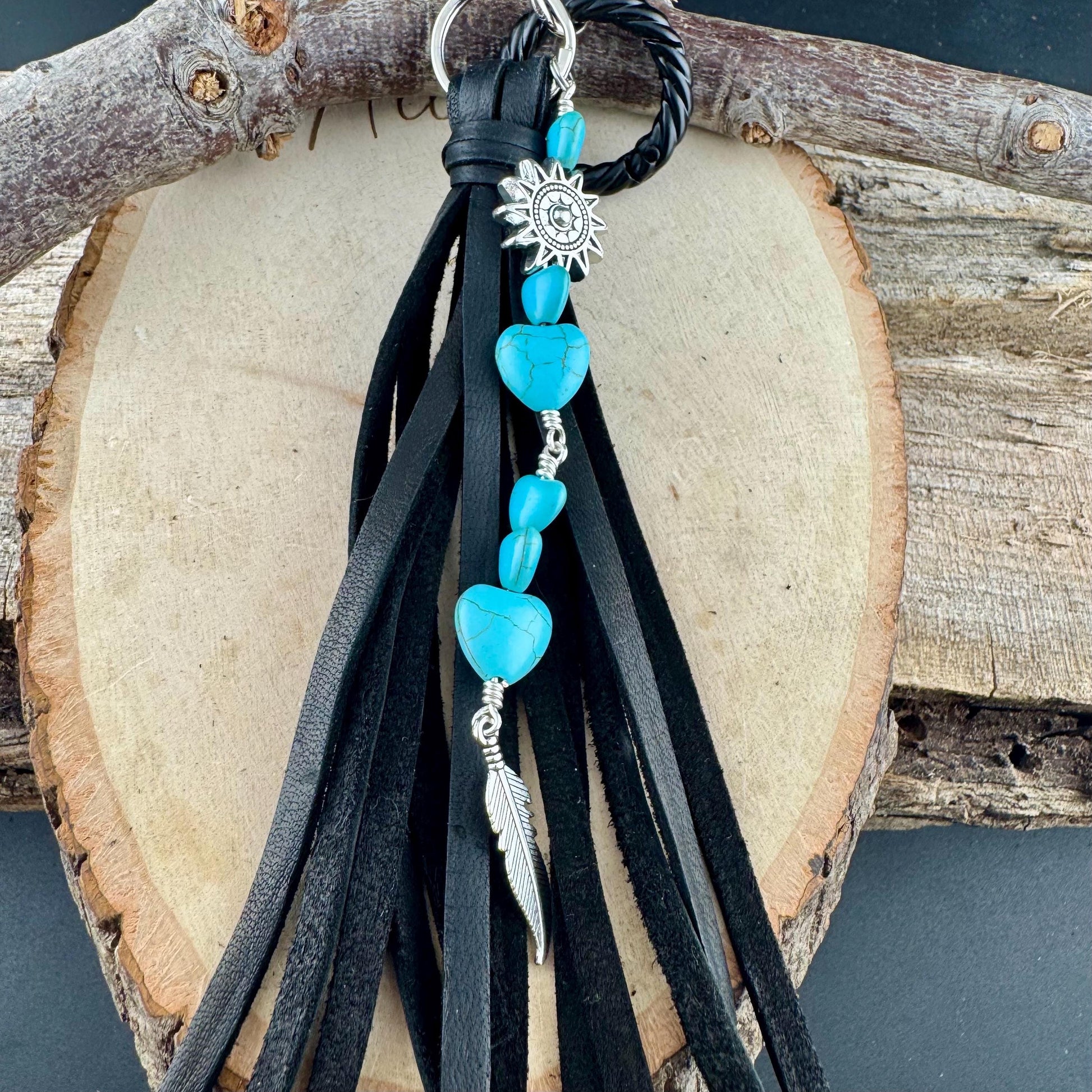 Heart-Shaped Leather Purse Tassel - Southwest Bag Charm & Handbag Gemstone Accessory